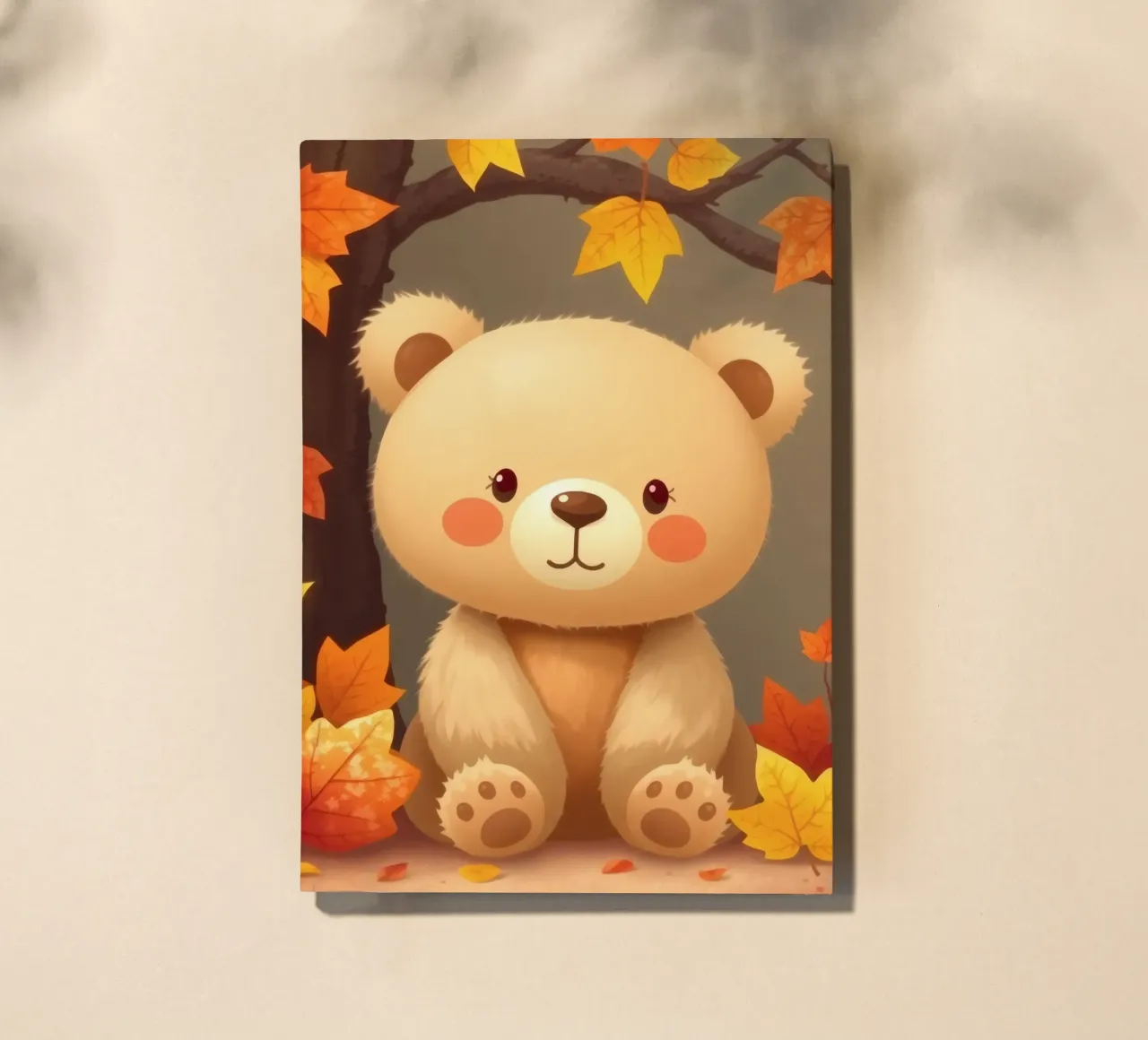 Un simpatico orso siede tra foglie e zucche colorate d'autunno diario da DesignDoodle