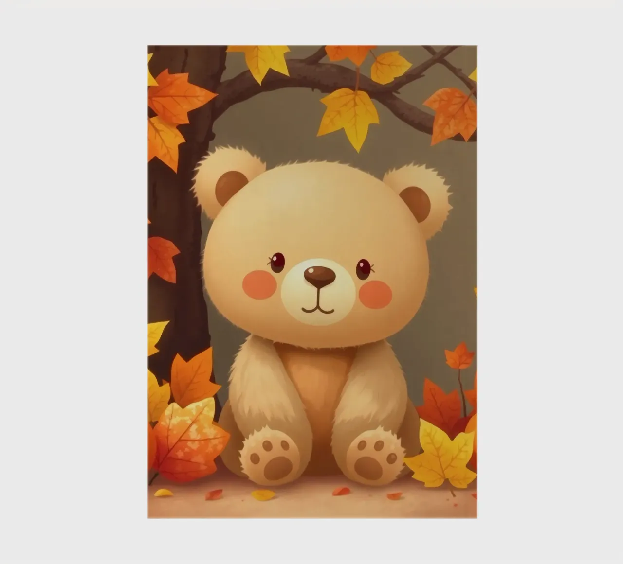 Un simpatico orso siede tra foglie e zucche colorate d'autunno diario da DesignDoodle