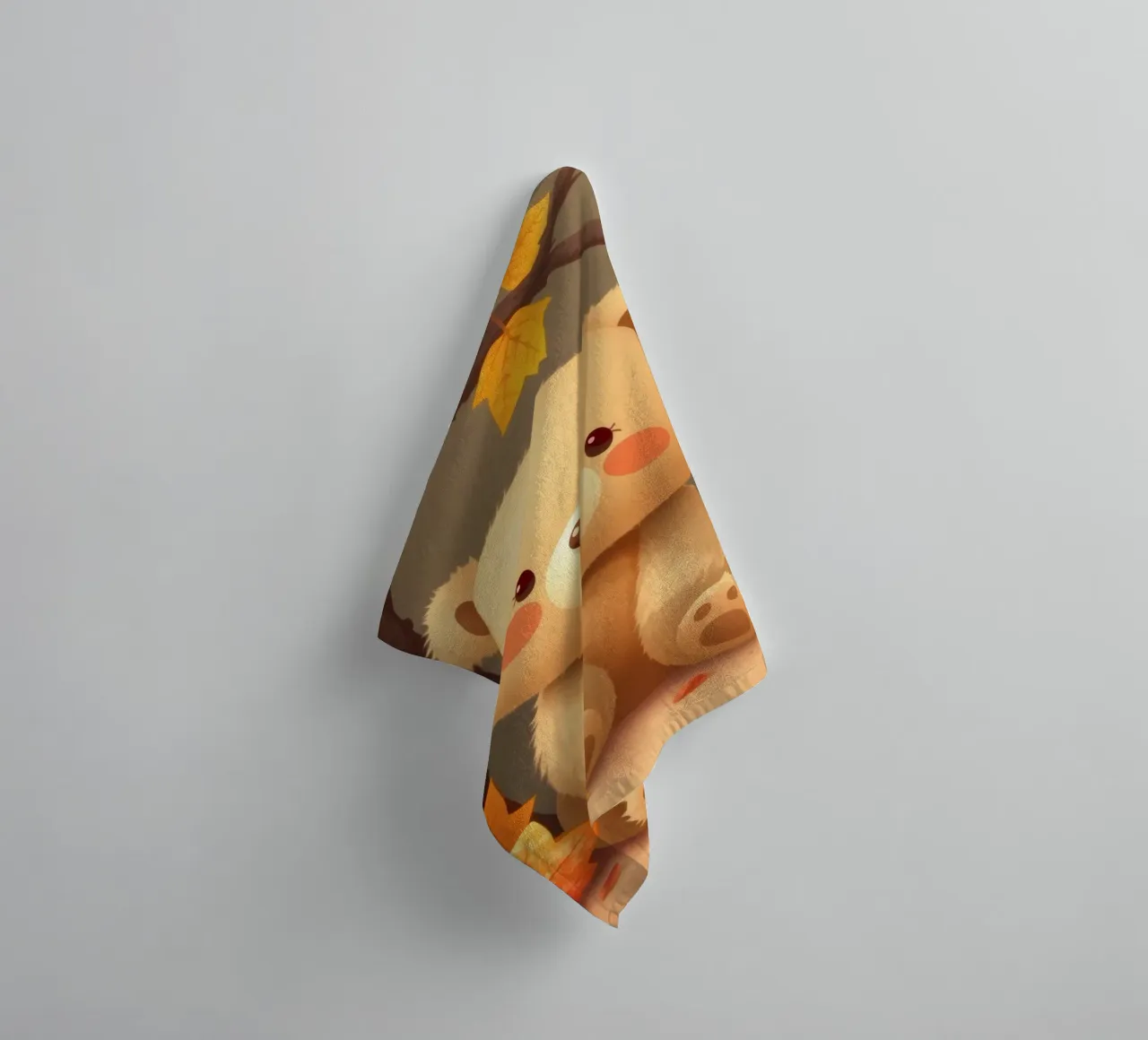Un simpatico orso siede tra foglie e zucche colorate d'autunno asciugamano da bagno da DesignDoodle