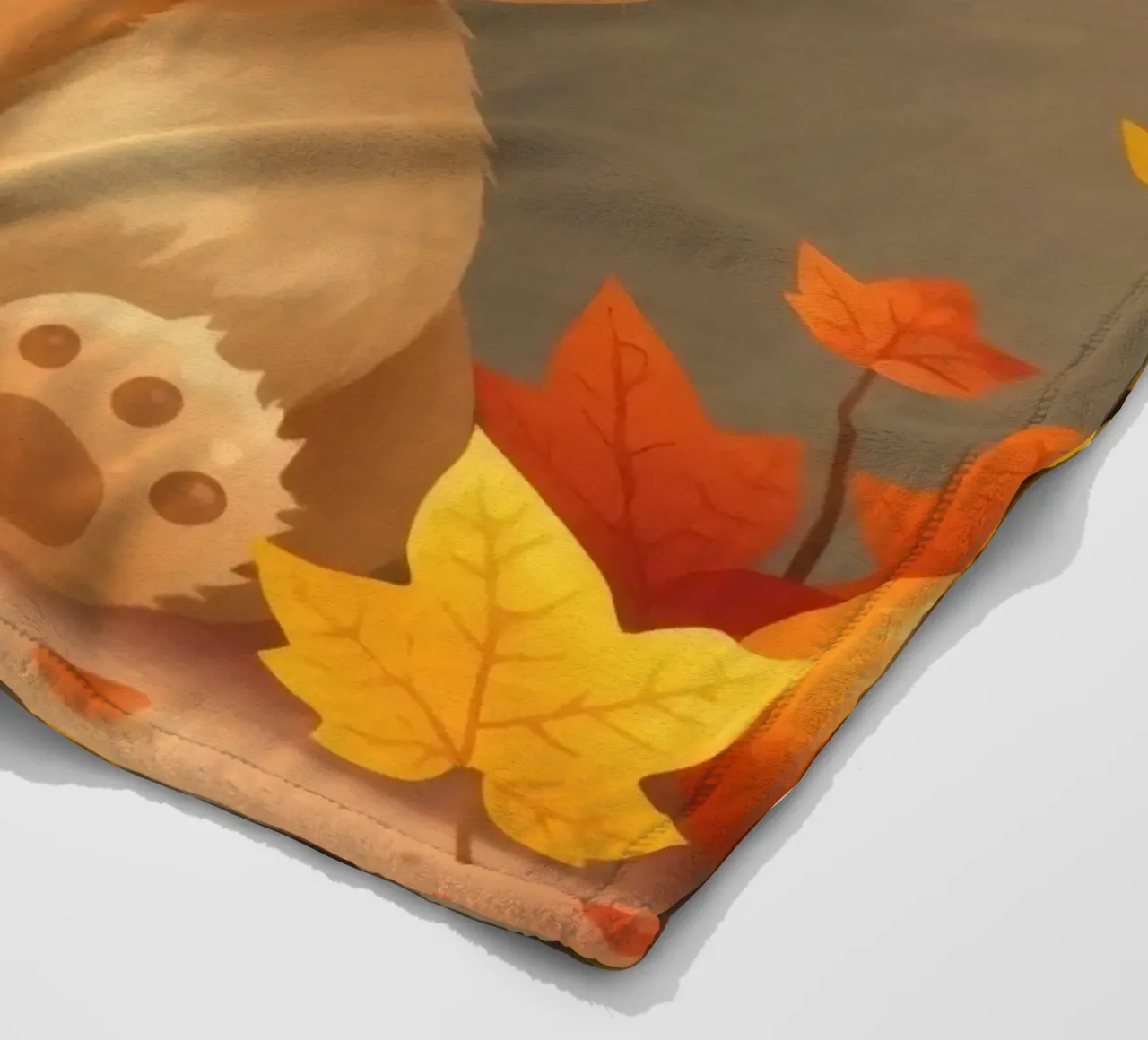 Un simpatico orso siede tra foglie e zucche colorate d'autunno coperta in pile da DesignDoodle