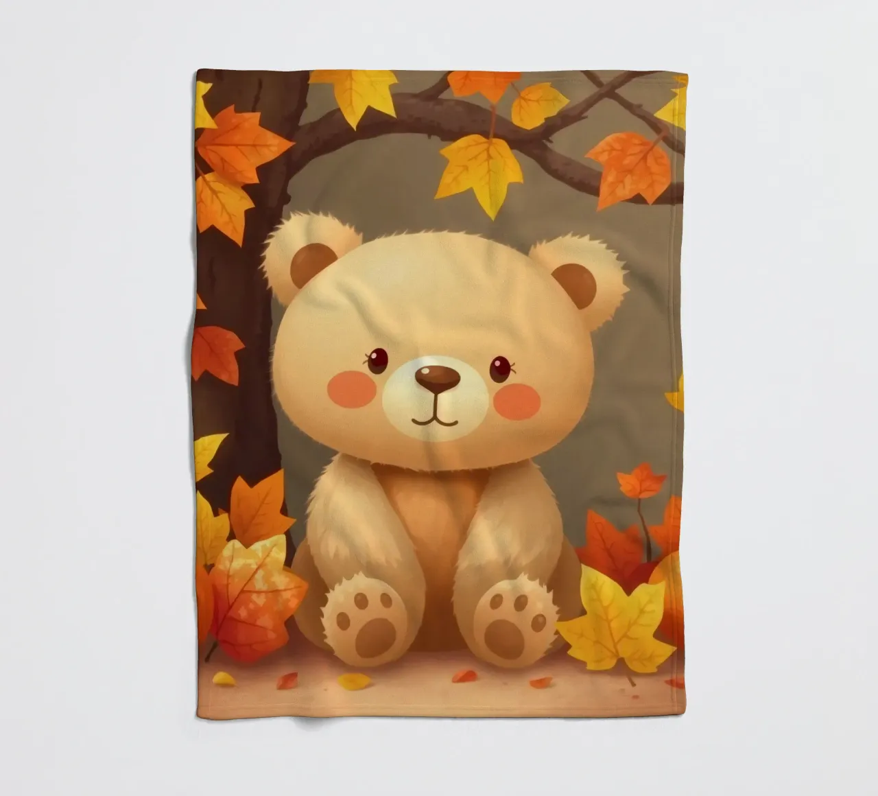 Un simpatico orso siede tra foglie e zucche colorate d'autunno coperta in pile da DesignDoodle