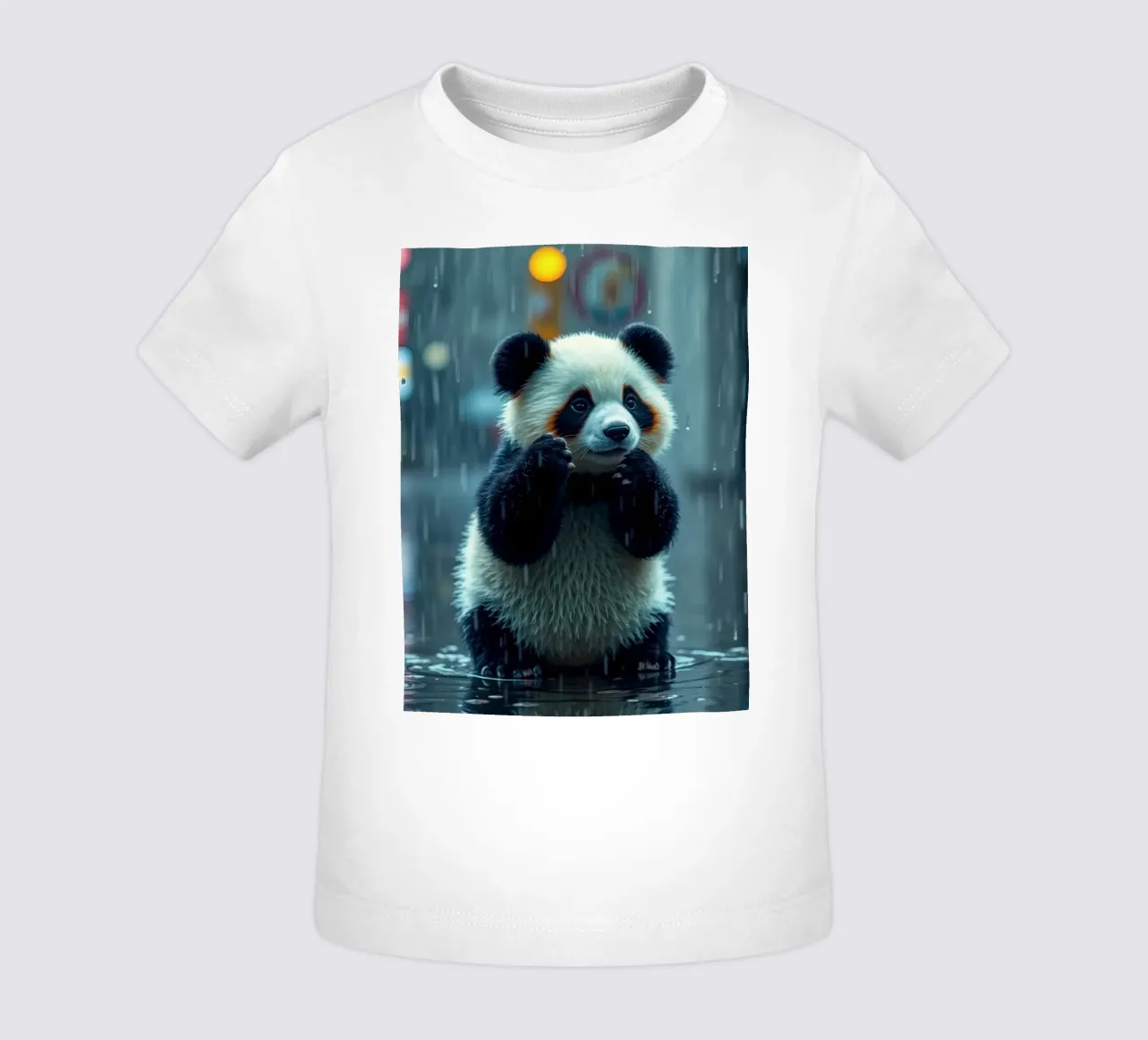 Un simpatico panda si gode la pioggia in piedi in una pozzanghera maglietta neonato da DesignDoodle