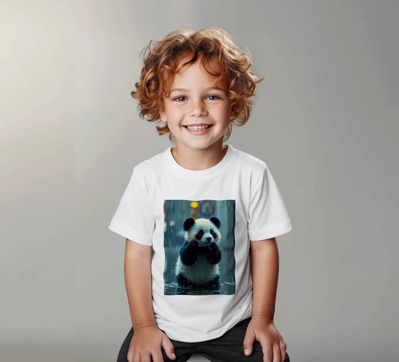 Un simpatico panda si gode la pioggia in piedi in una pozzanghera t-shirt bambini da DesignDoodle