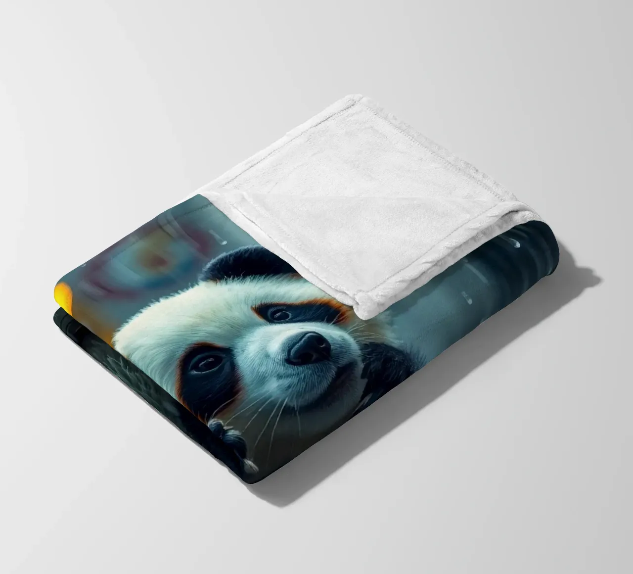 Un simpatico panda si gode la pioggia in piedi in una pozzanghera coperta in pile da DesignDoodle