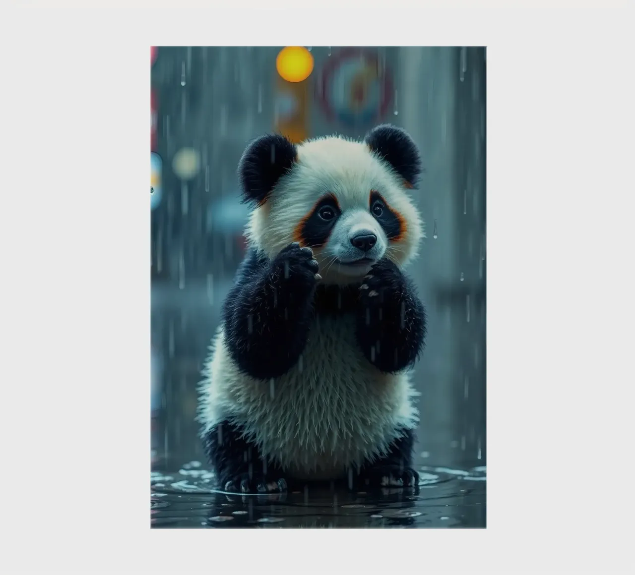 Un simpatico panda si gode la pioggia in piedi in una pozzanghera diario da DesignDoodle