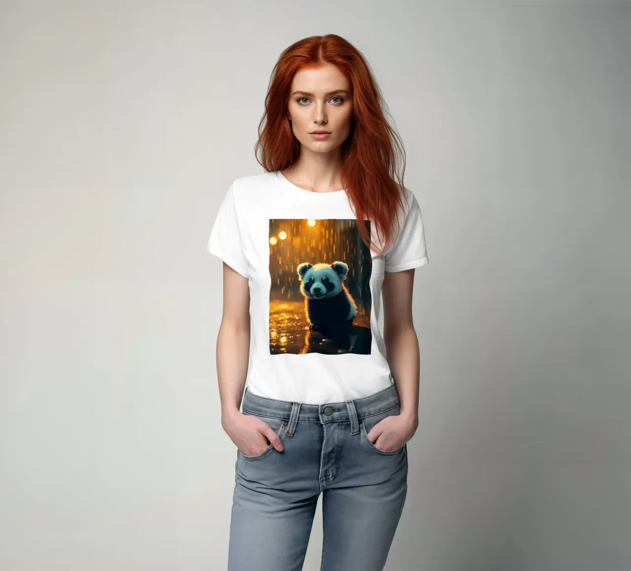 Un tenero cucciolo di panda siede sotto la pioggia al crepuscolo t-shirt da DesignDoodle