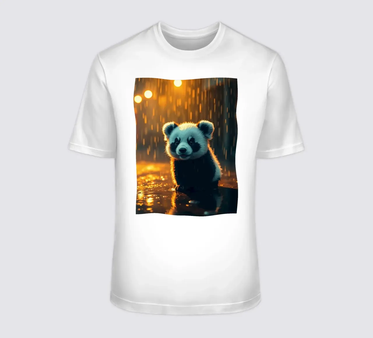 Un tenero cucciolo di panda siede sotto la pioggia al crepuscolo t-shirt da DesignDoodle
