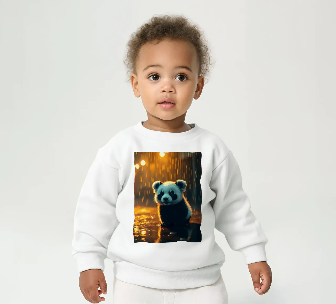 Un tenero cucciolo di panda siede sotto la pioggia al crepuscolo felpa neonato da DesignDoodle