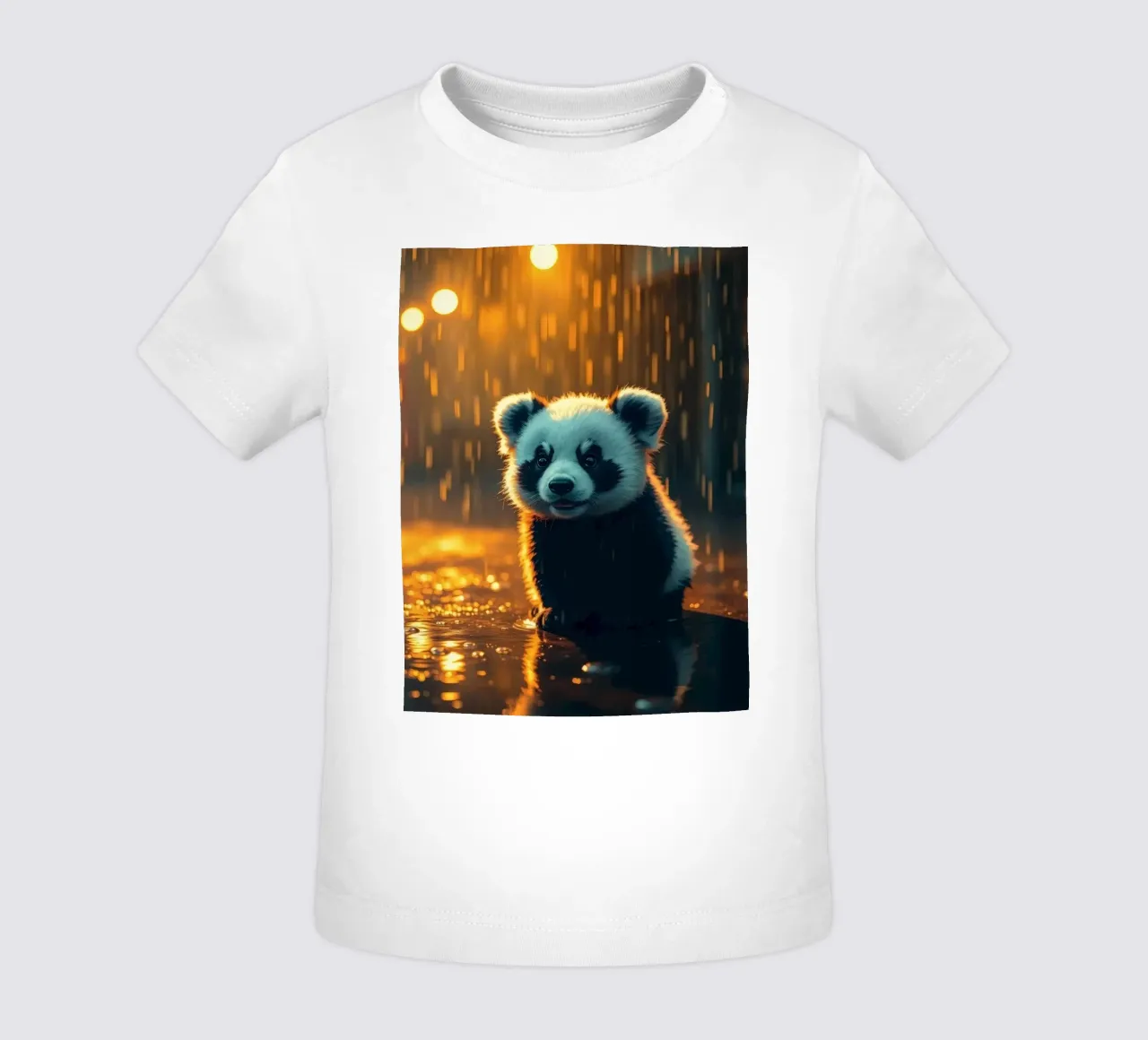 Schattig panda welpje zit in de regen bij schemering baby t-shirt van DesignDoodle