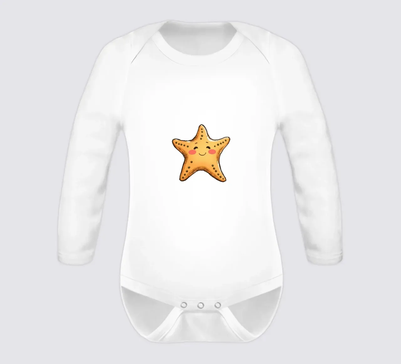 Cute smiling starfish surrounded by bubbles long-sleeve baby romper by DesignDoodle