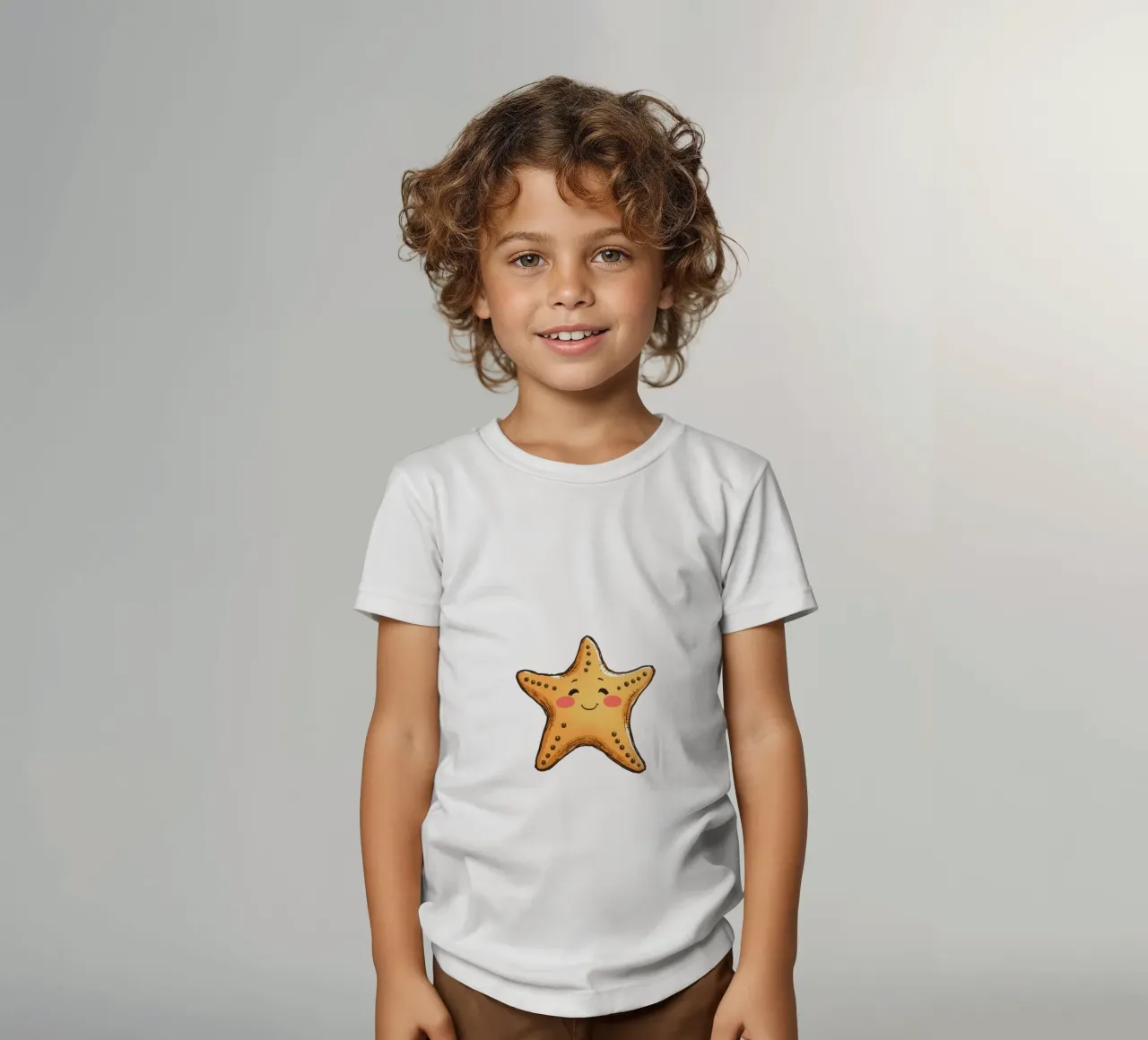 Cute smiling starfish surrounded by bubbles kids t-shirt by DesignDoodle