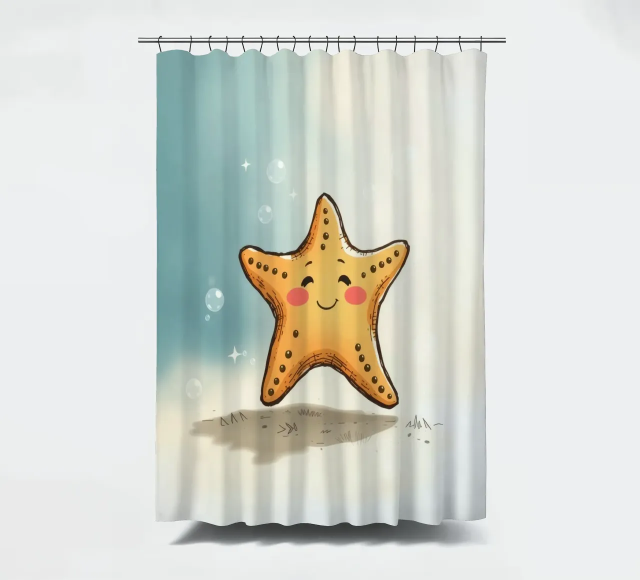 Süßer lächelnder Seestern umgeben von Blasen Duschvorhang von DesignDoodle