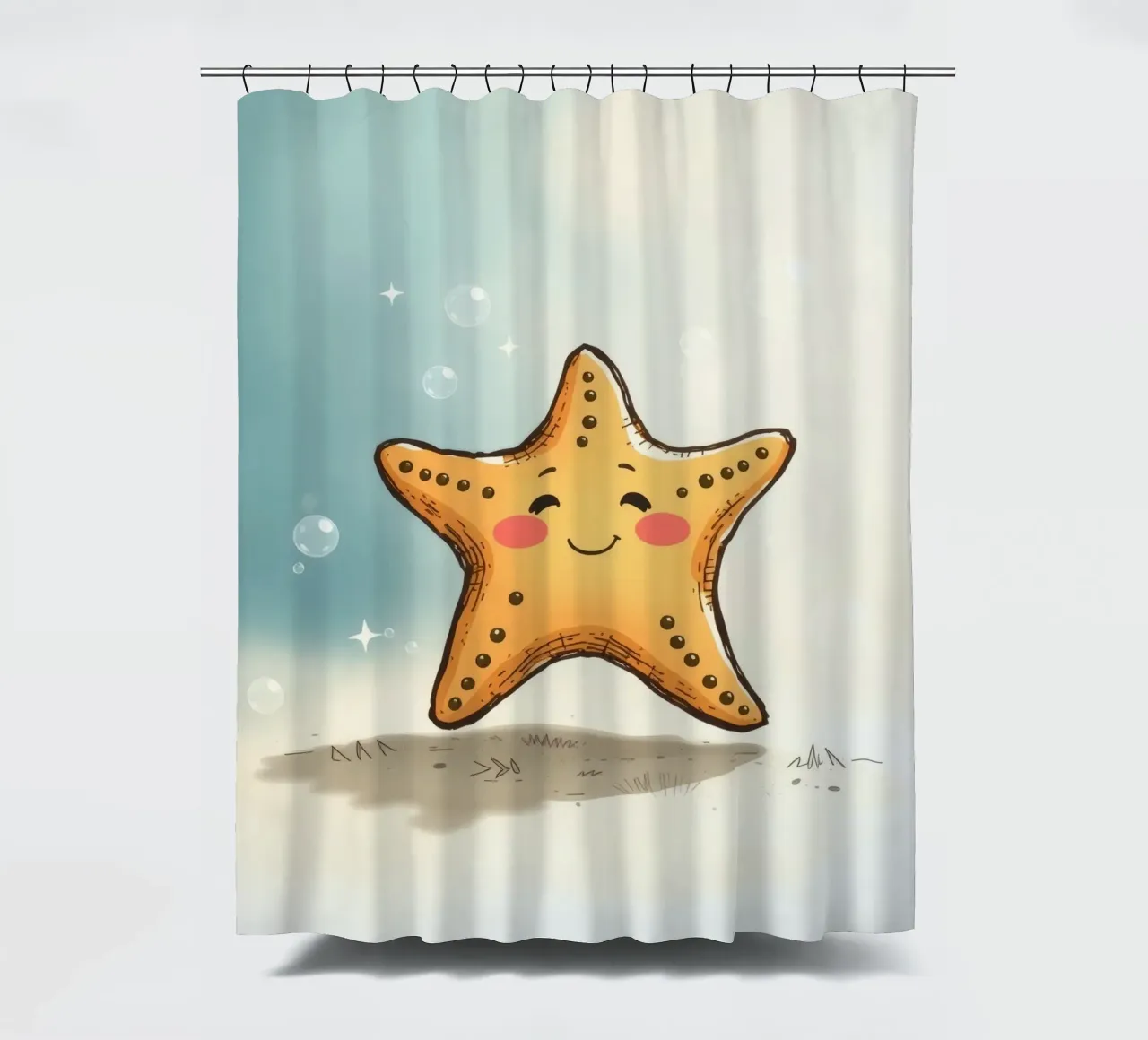 Süßer lächelnder Seestern umgeben von Blasen Duschvorhang von DesignDoodle