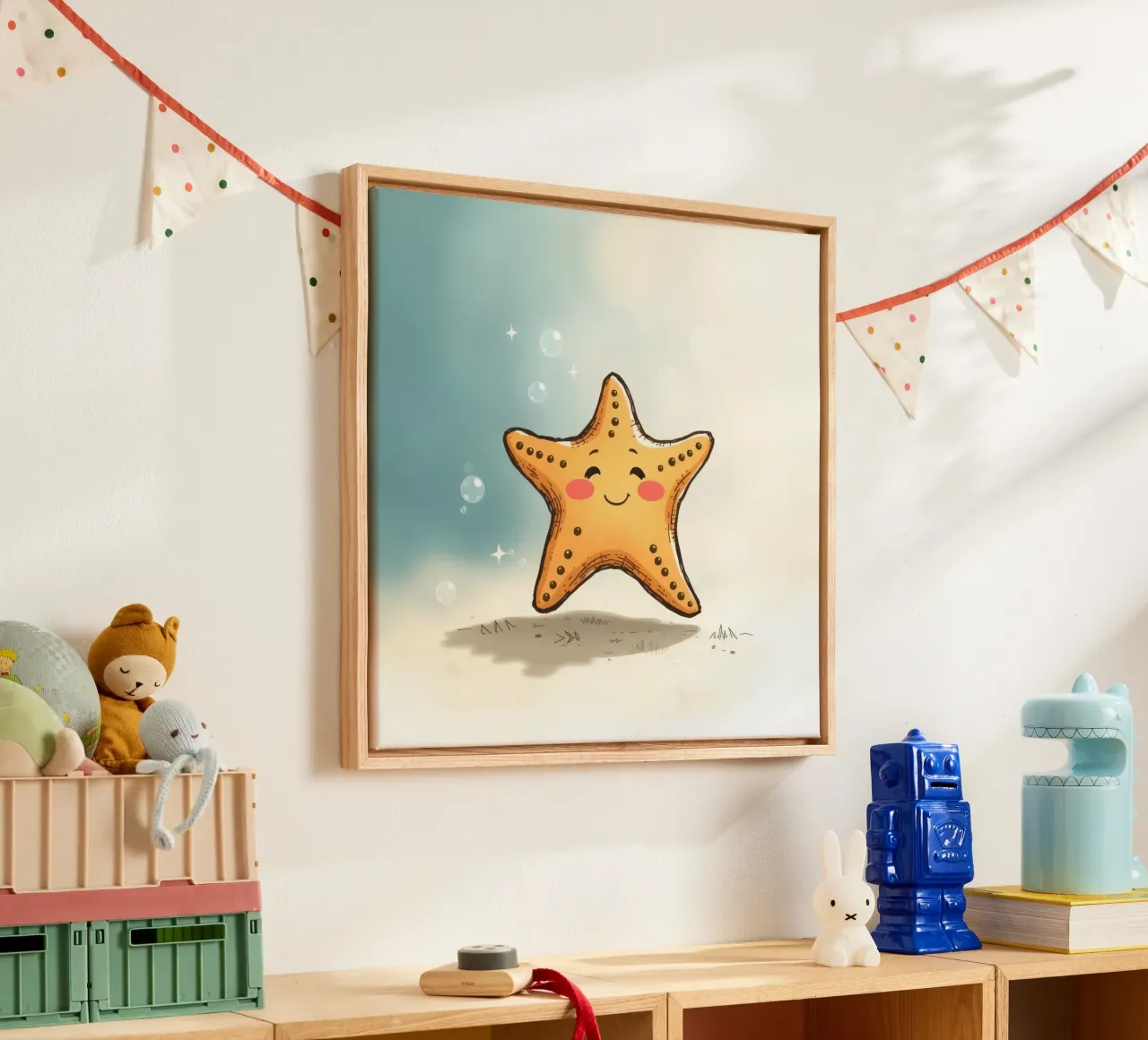 Cute smiling starfish surrounded by bubbles canvas by DesignDoodle
