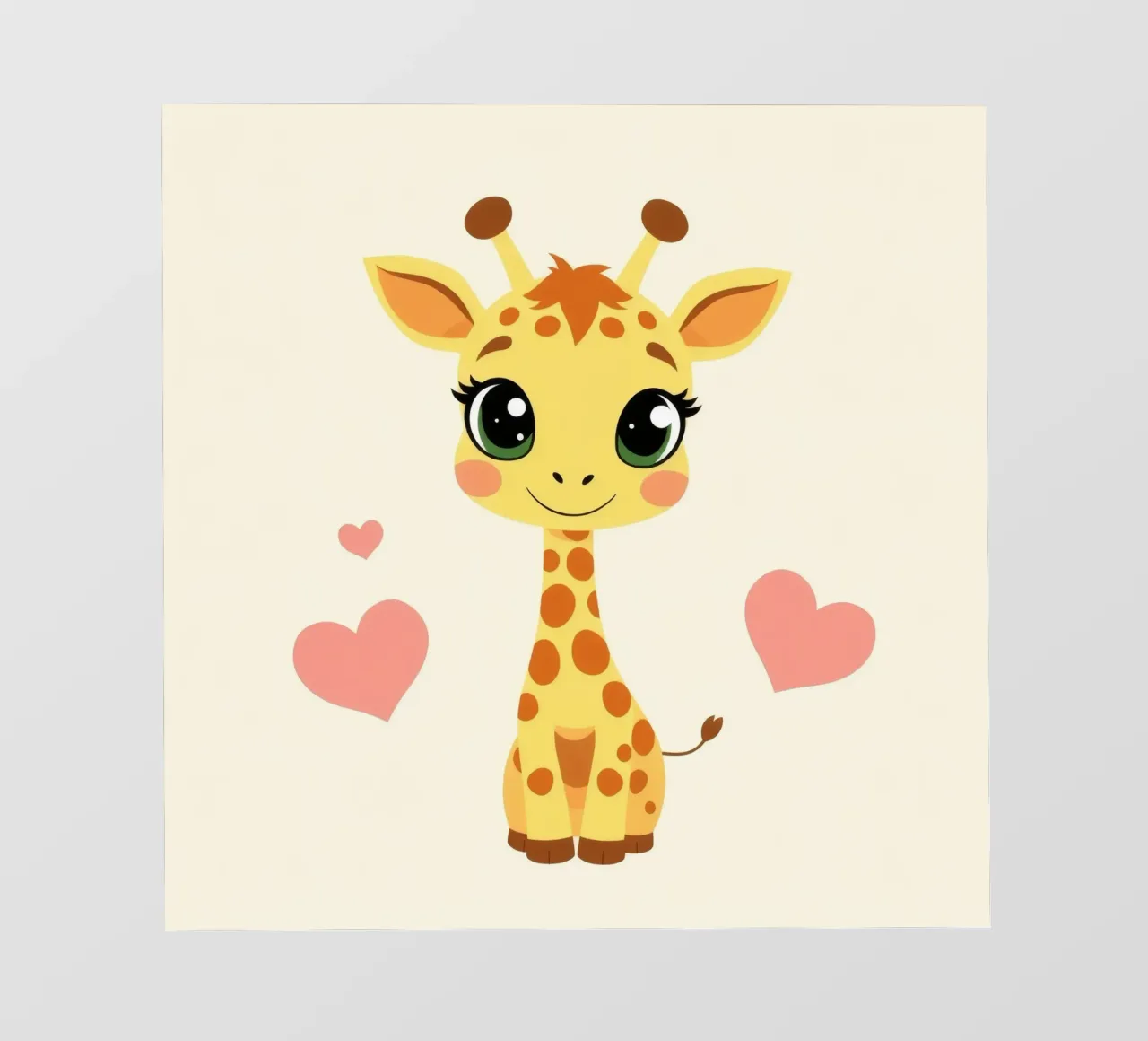 Simpatica giraffa a cartoni animati con grandi occhi e decorazioni a cuore su pellicola backlit da DesignDoodle