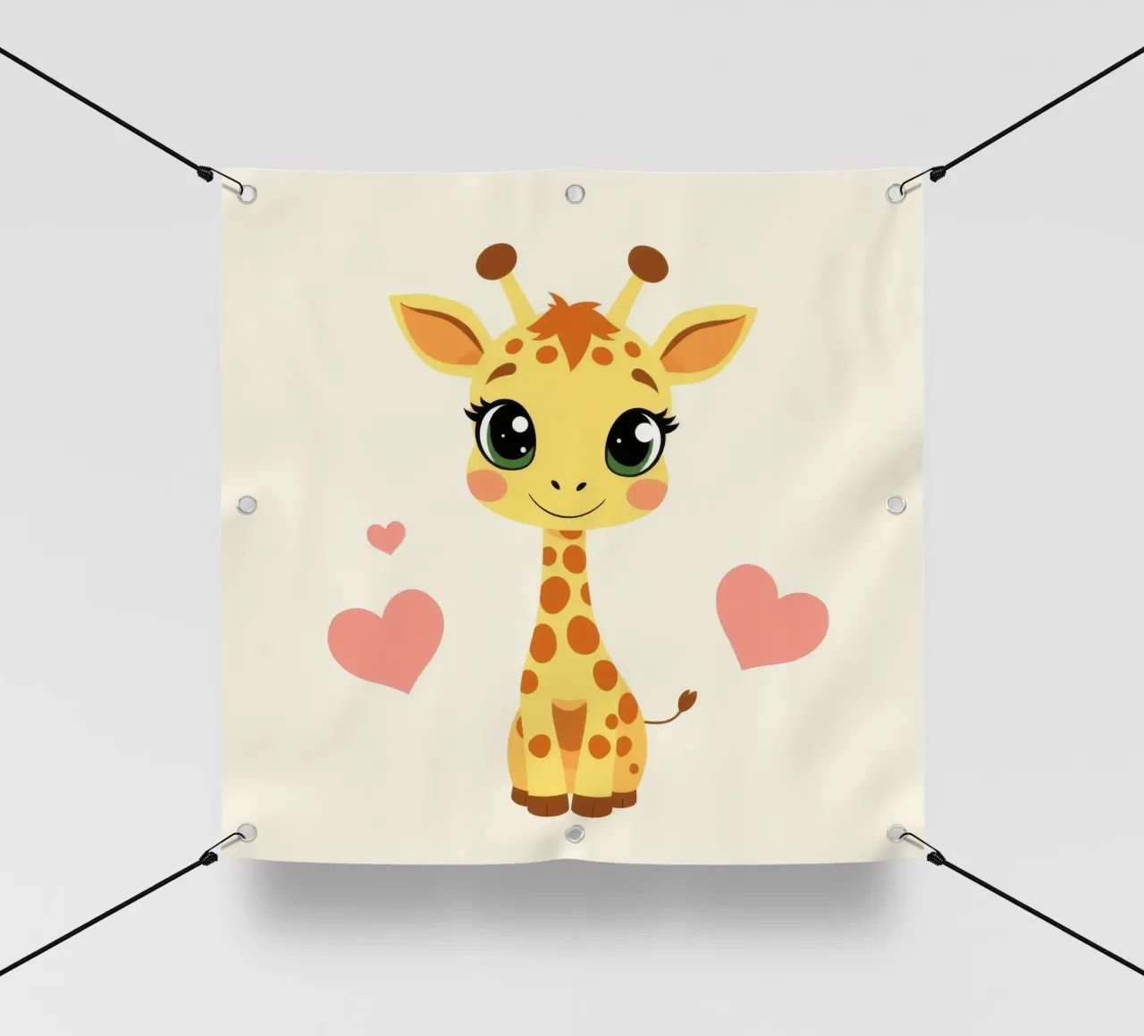 Cute cartoon giraffe with big eyes and heart decorations on pvc cover by DesignDoodle