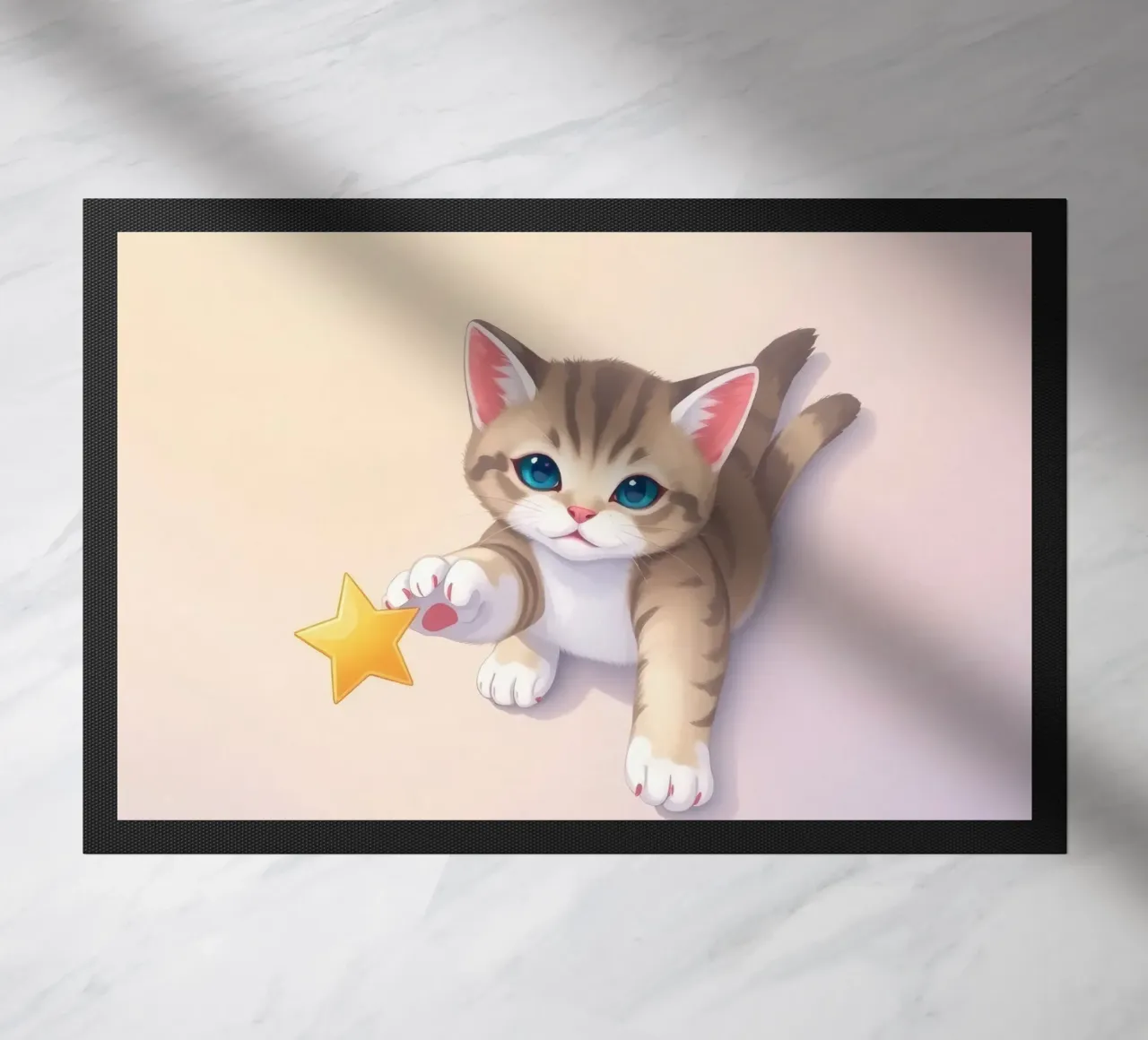 Chaton mignon qui cherche à attraper une étoile jaune brillante paillasson de DesignDoodle