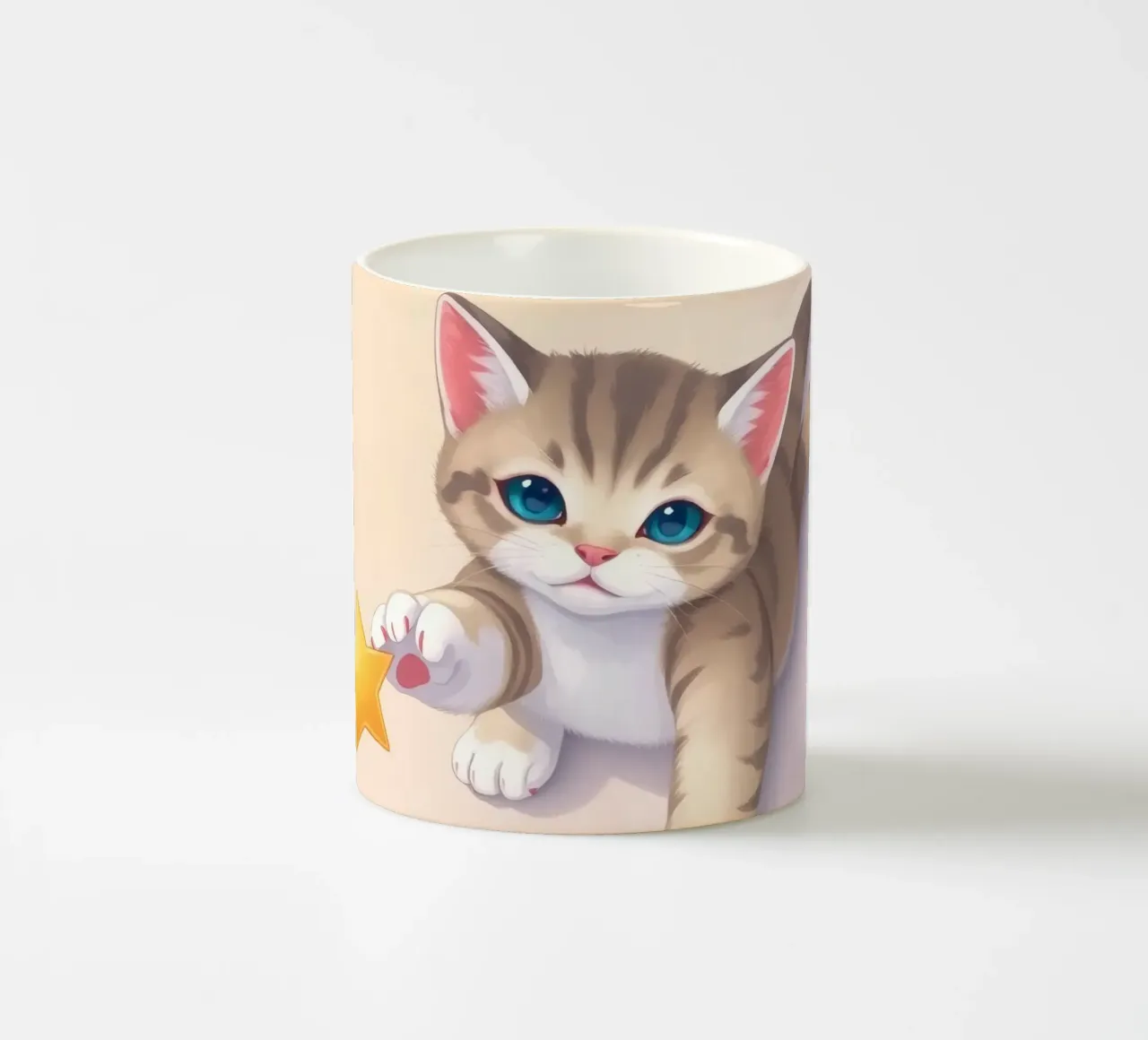 Chaton mignon qui cherche à attraper une étoile jaune brillante mug en céramique de DesignDoodle