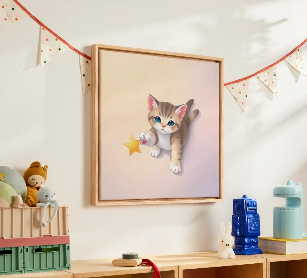 Chaton mignon qui cherche à attraper une étoile jaune brillante toile avec Caisse américaine de DesignDoodle