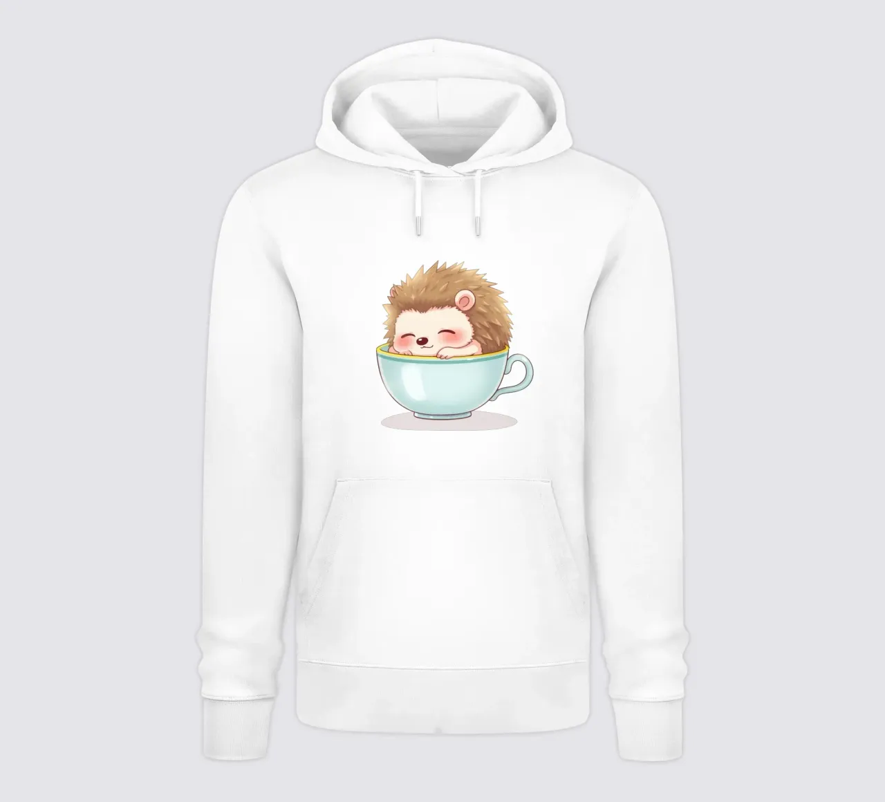 Simpatico riccio che si rilassa in una tazza blu chiaro felpa con cappuccio da DesignDoodle