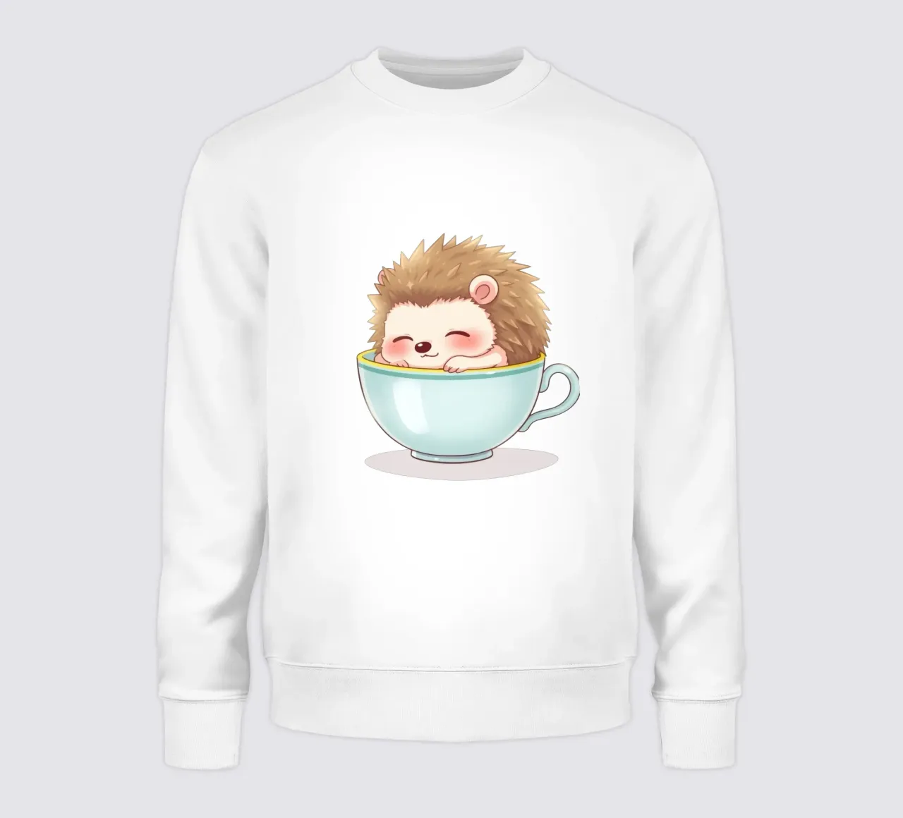 Simpático erizo relajándose en una taza azul claro sudadera de DesignDoodle