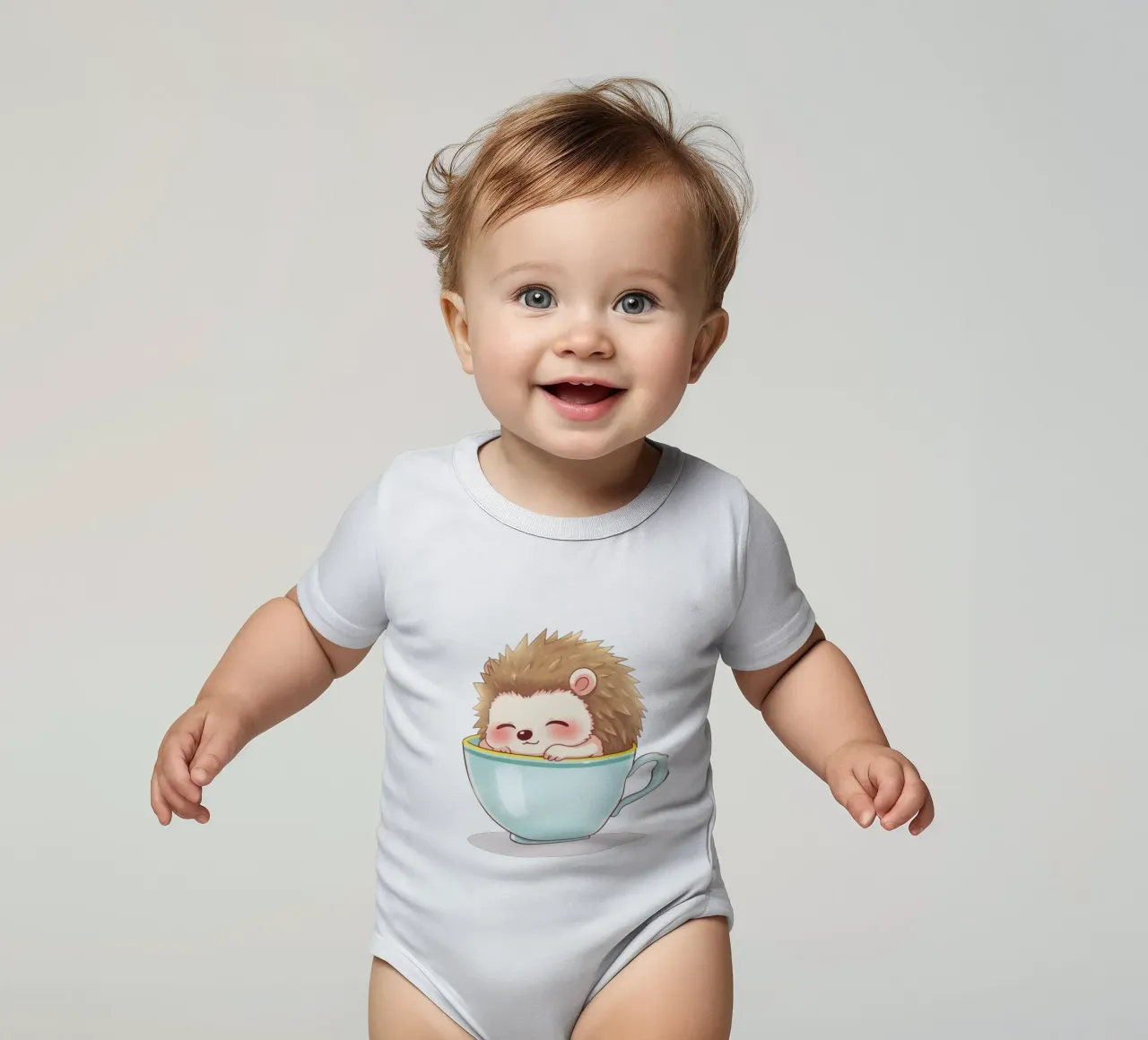 Hérisson mignon se relaxant dans une tasse bleu clair body bébé de DesignDoodle