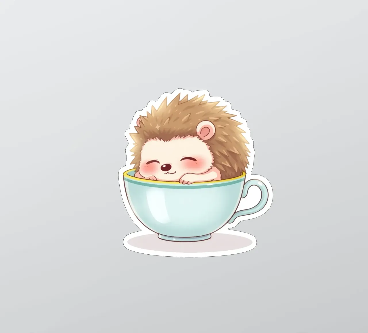 Hérisson mignon se relaxant dans une tasse bleu clair autocollant de DesignDoodle