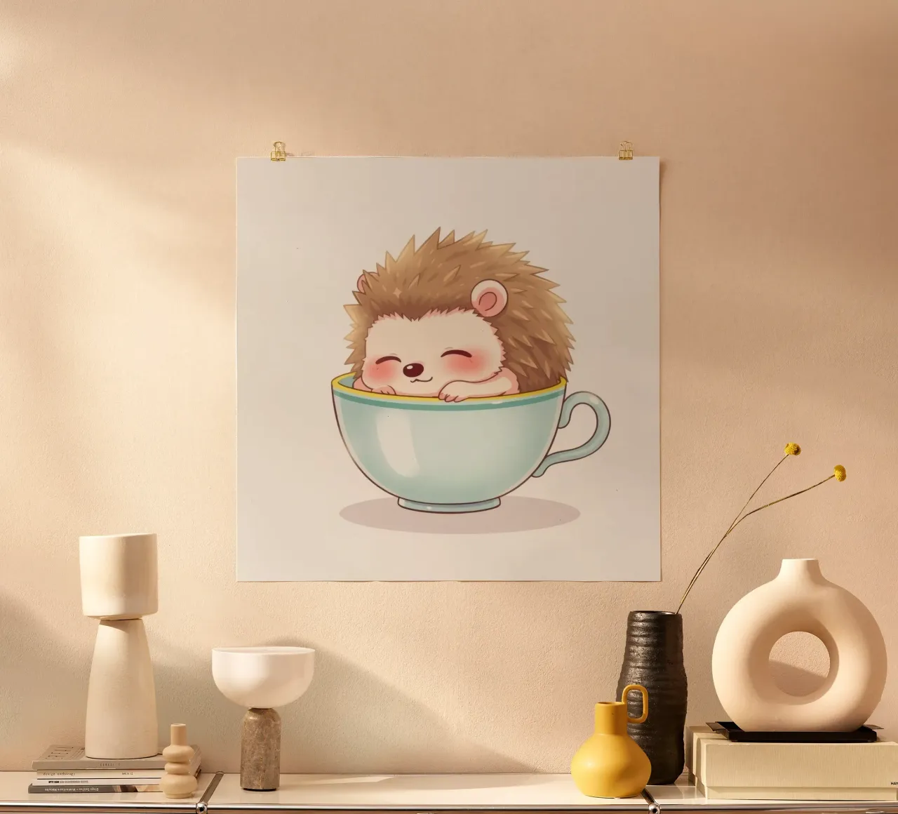 Hérisson mignon se relaxant dans une tasse bleu clair hahnemühle de DesignDoodle