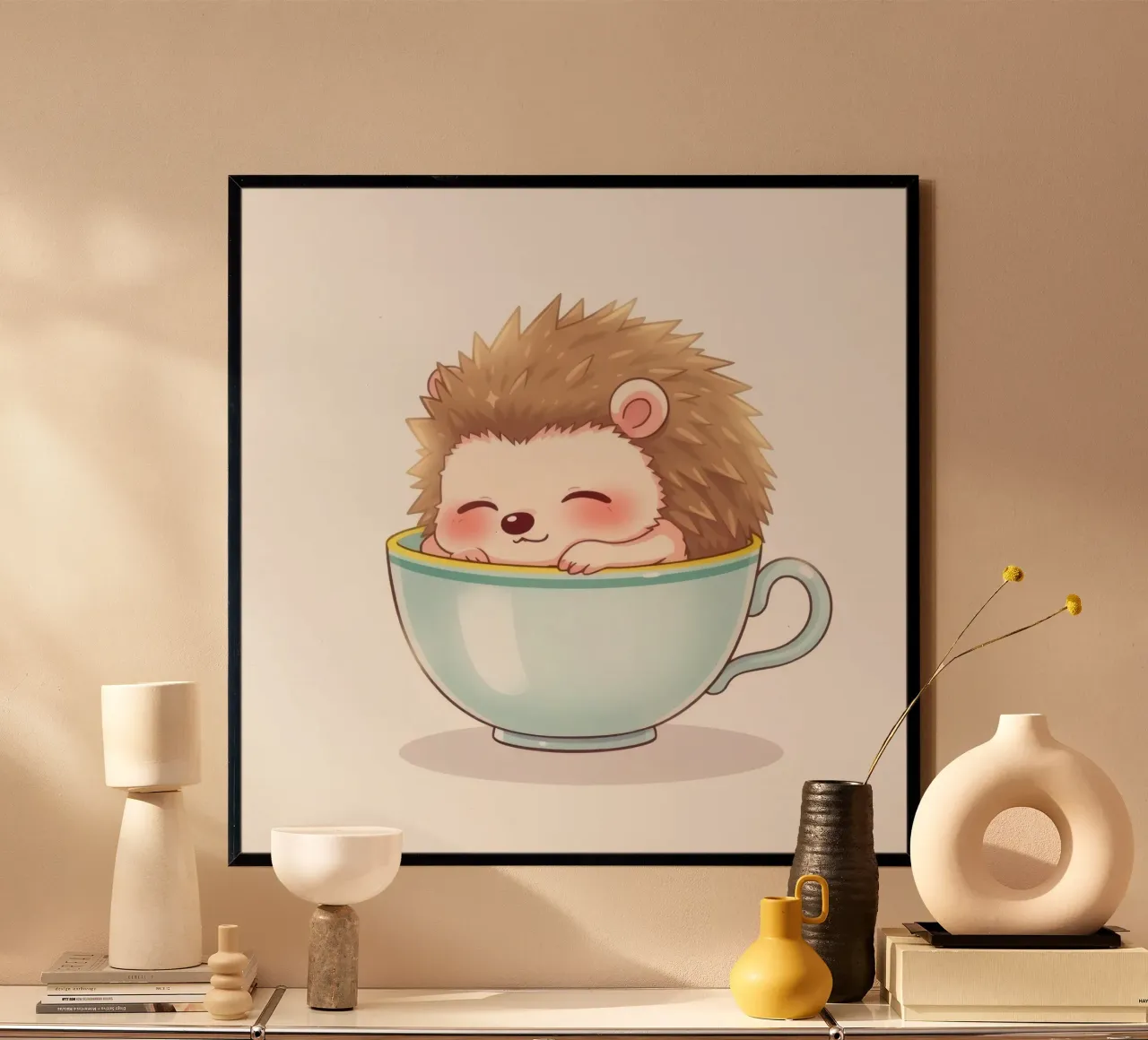Hérisson mignon se relaxant dans une tasse bleu clair hahnemühle de DesignDoodle