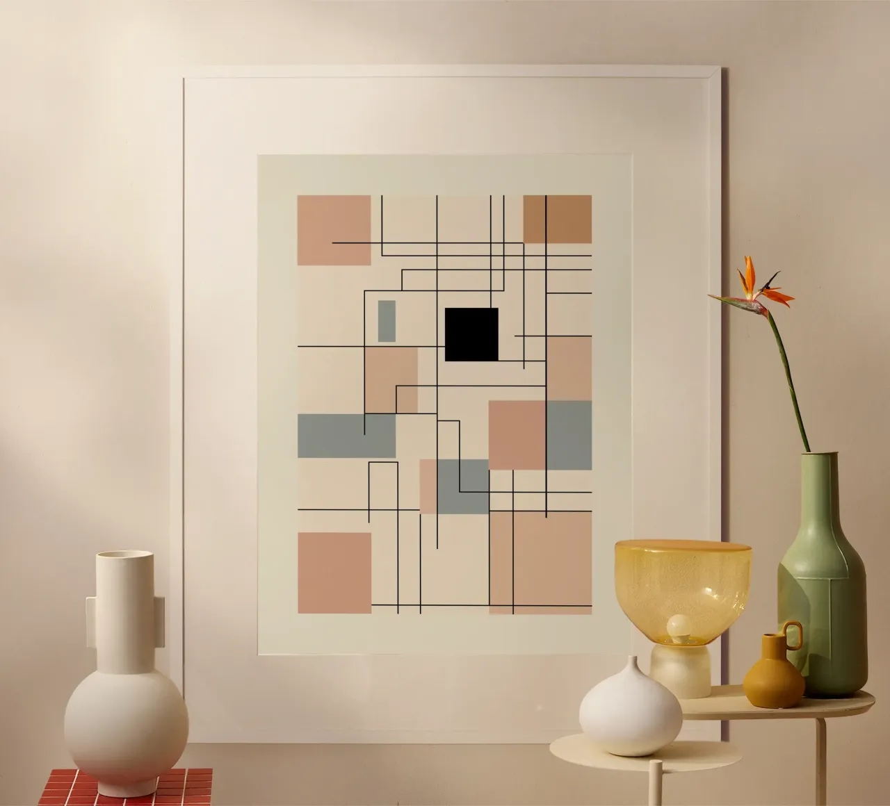 Geometrisch-abstraktes Poster Poster mit Holzrahmen von OkleoStudio