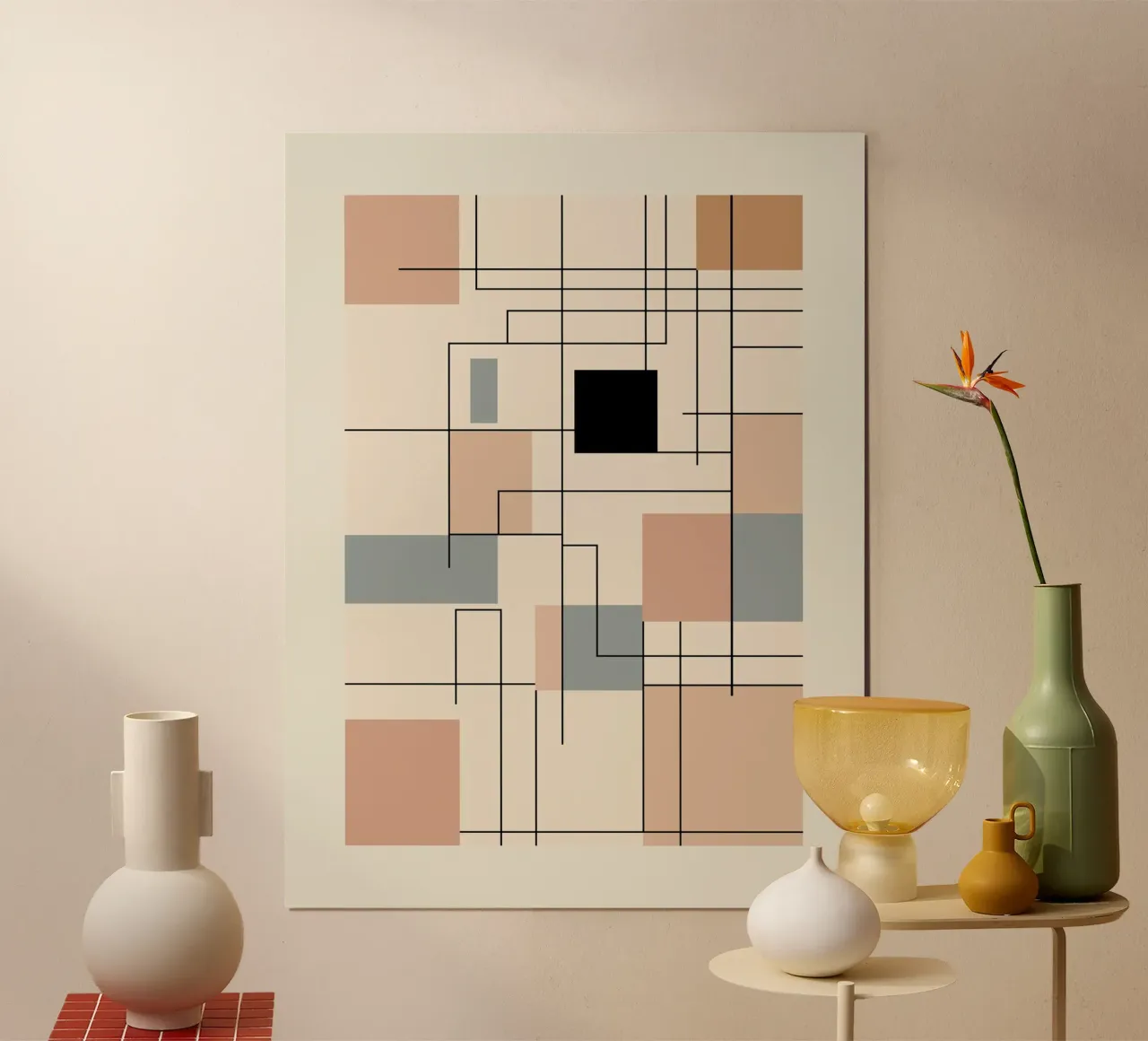 Geometrisch-abstraktes Poster Poster mit Holzrahmen von OkleoStudio