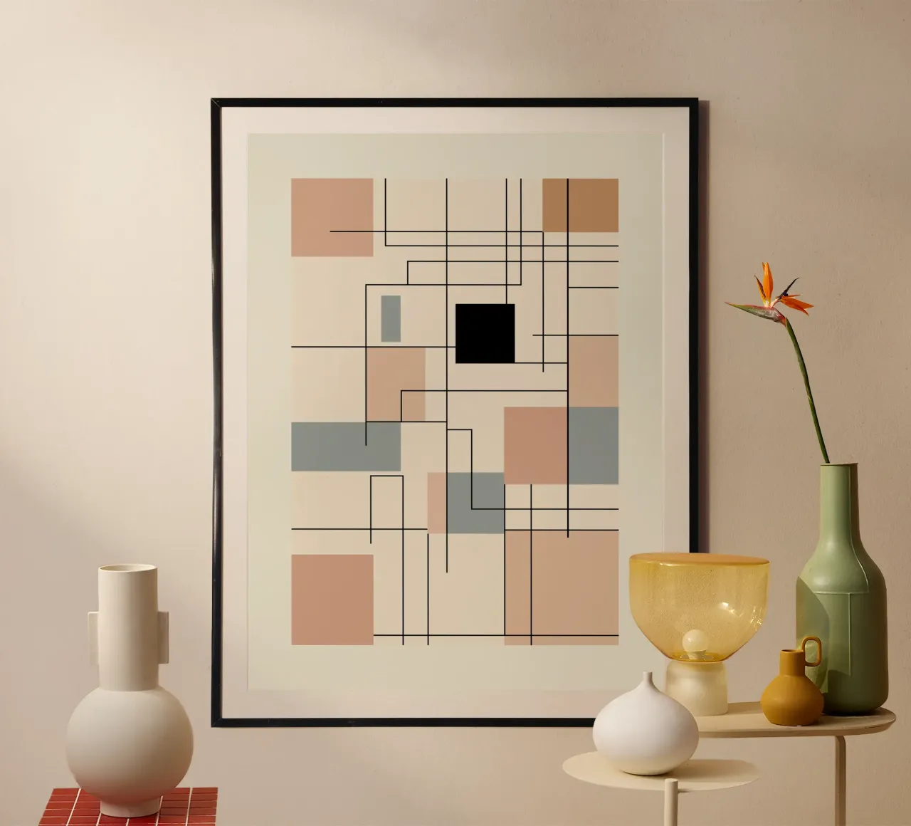 Geometrisch-abstraktes Poster Poster mit Holzrahmen von OkleoStudio