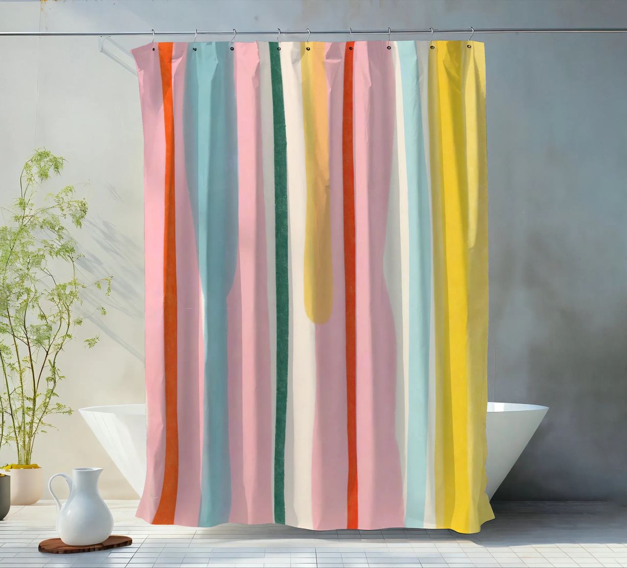 Demasiado guay para colgarlo pero aquí estoy, pintura divertida de rayas para fiestas cortina de baño de 83oranges
