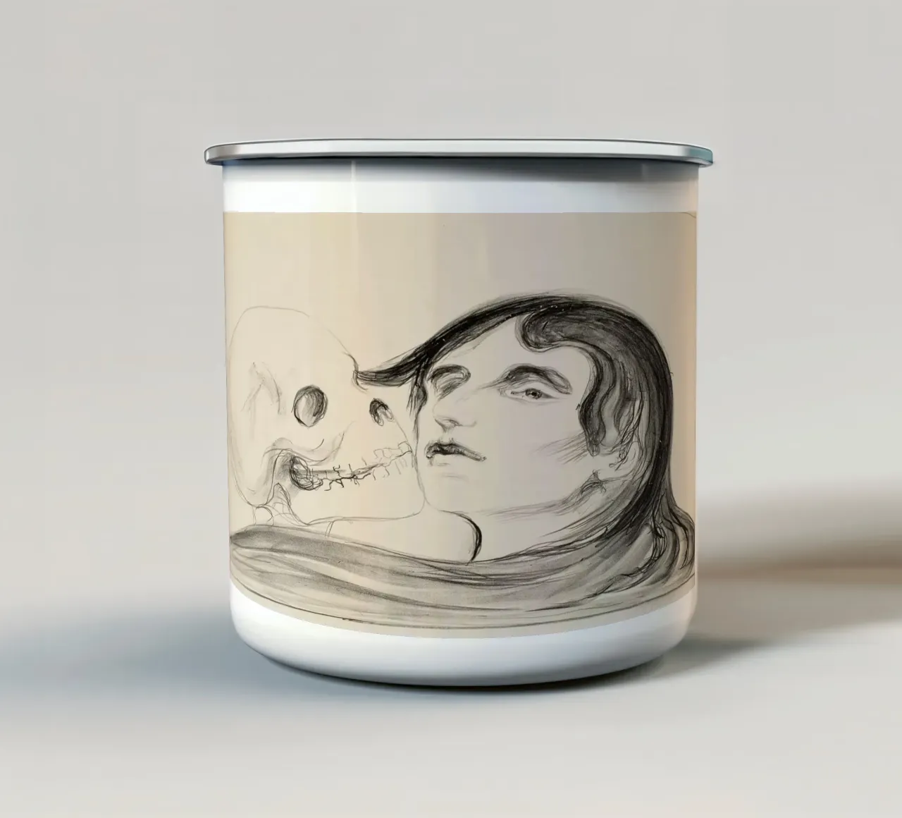 Edvard Munch - Il bacio della morte tazza in smalto da Timeless Artworks