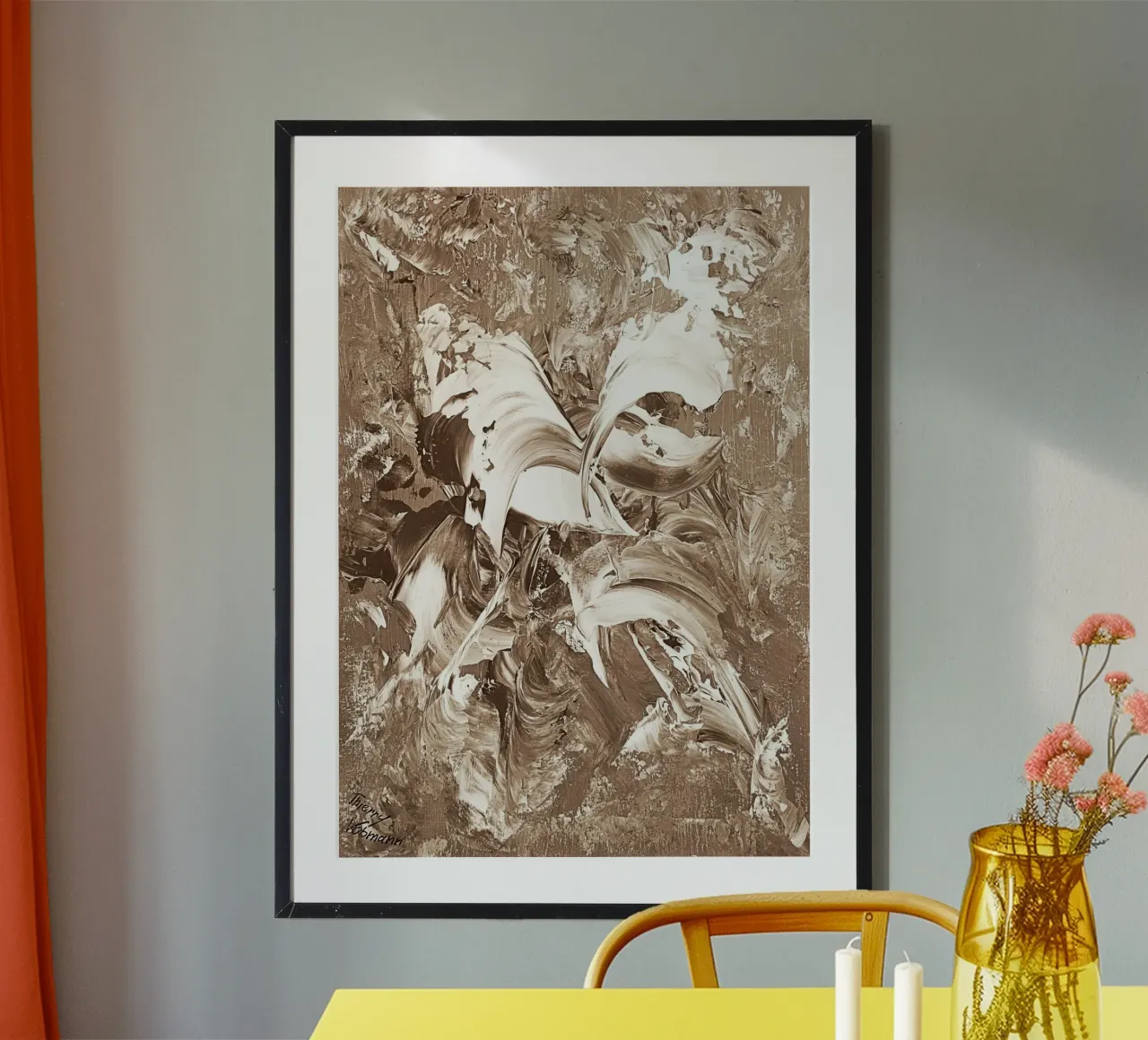 SEPIA 22 poster con telaio in alluminio da Thierry Vobmann Abstract painting