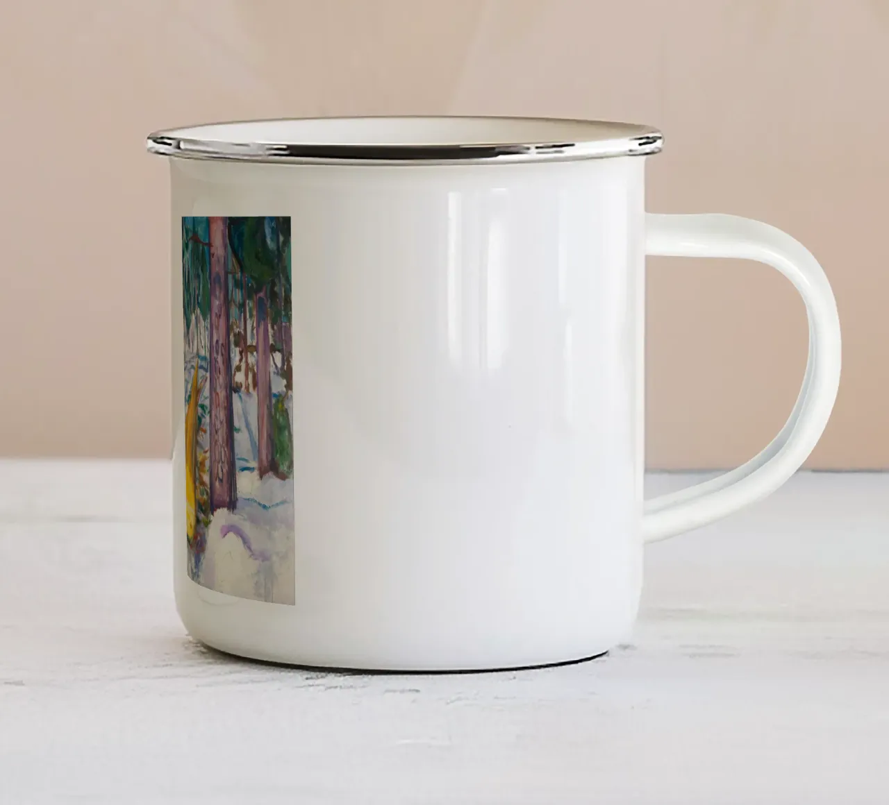 Edvard Munch - Il ceppo giallo tazza in smalto da Timeless Artworks