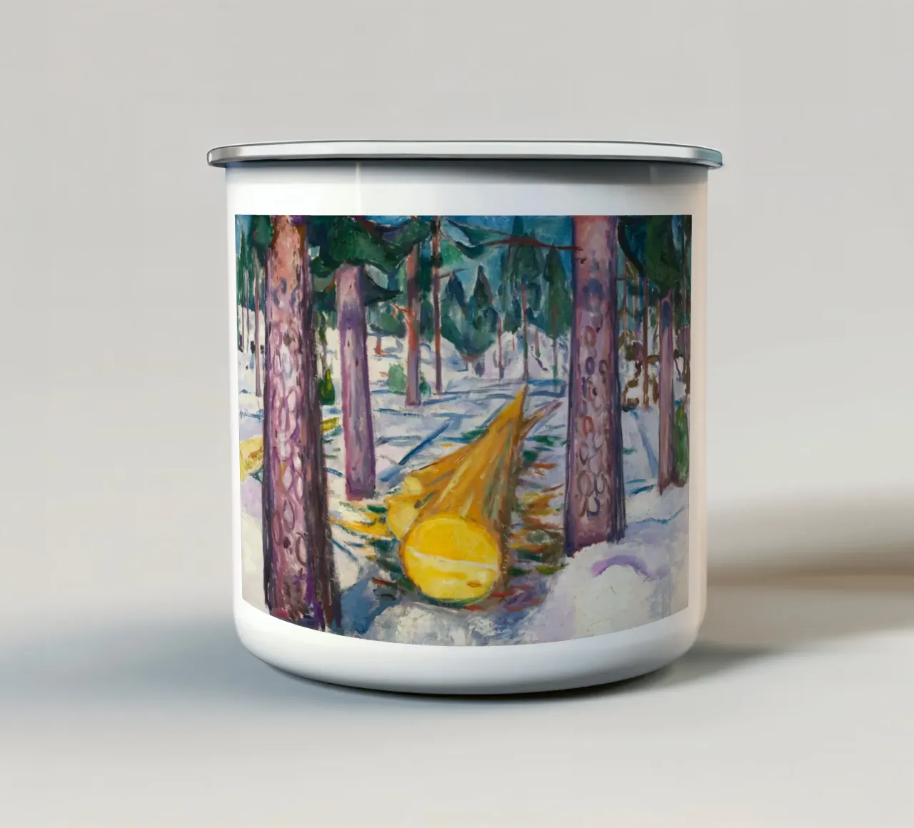Edvard Munch - Il ceppo giallo tazza in smalto da Timeless Artworks