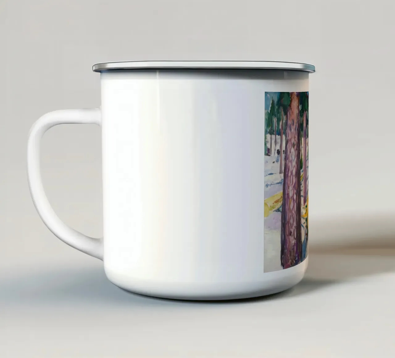 Edvard Munch - Il ceppo giallo tazza in smalto da Timeless Artworks