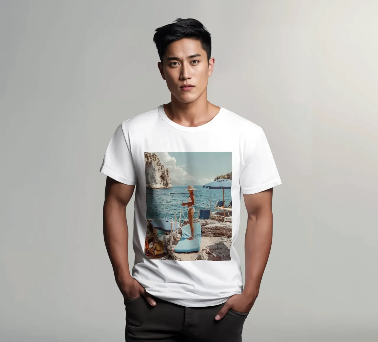 Amalfikust, Italië poster, la dolce vita muurkunst t-shirt van TheTravelClub