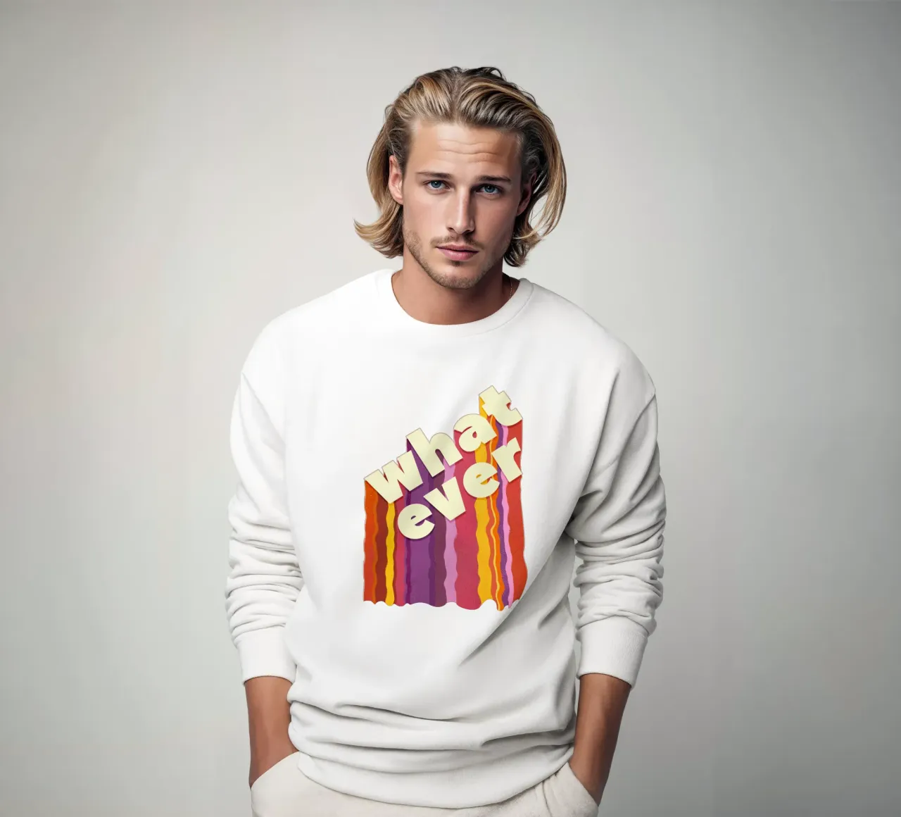 Retro "Whatever" – Wavy 3D Typography Print sweatshirt by showmemars
