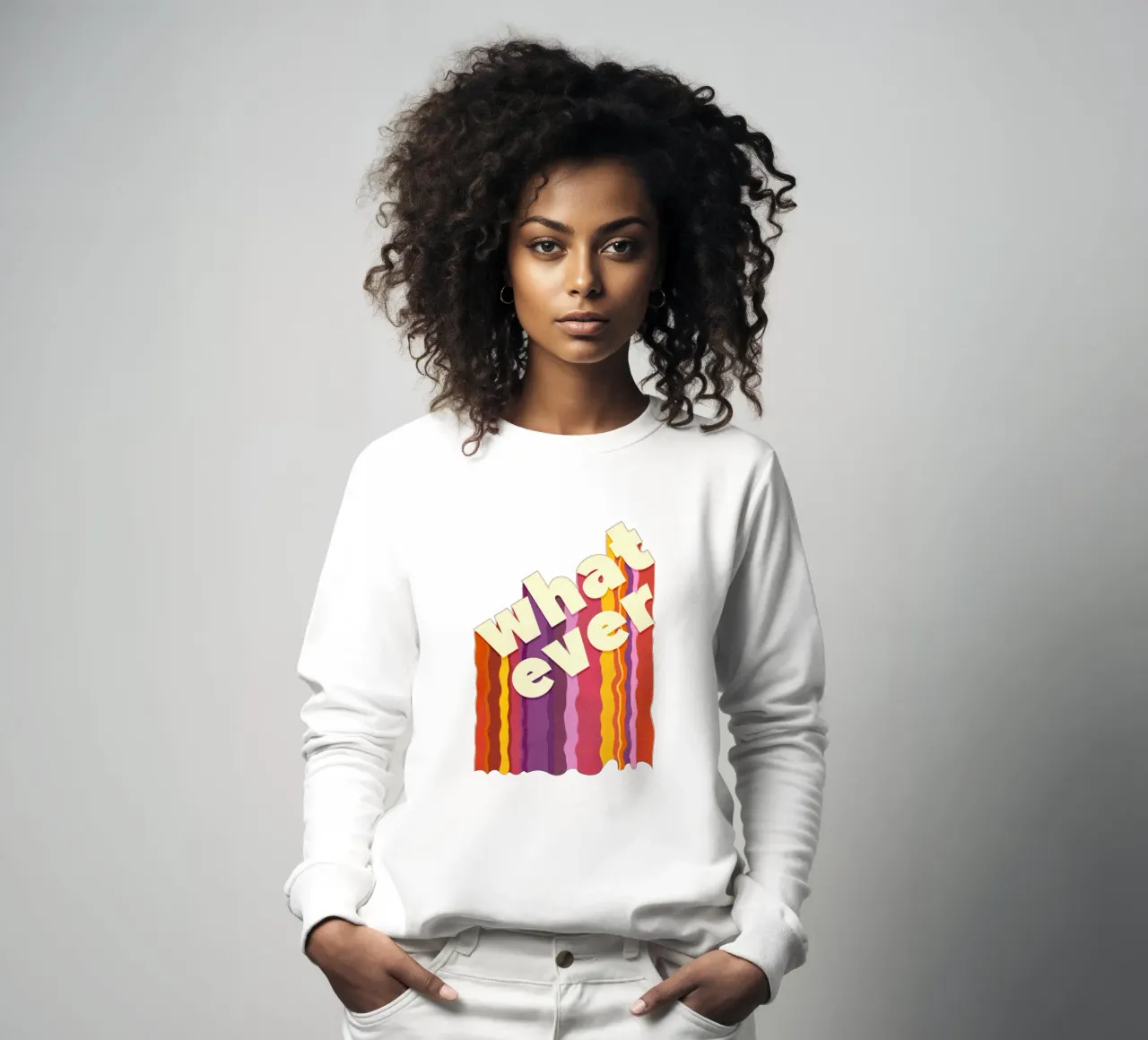 Retro "Whatever" – Wavy 3D Typography Print sweatshirt by showmemars