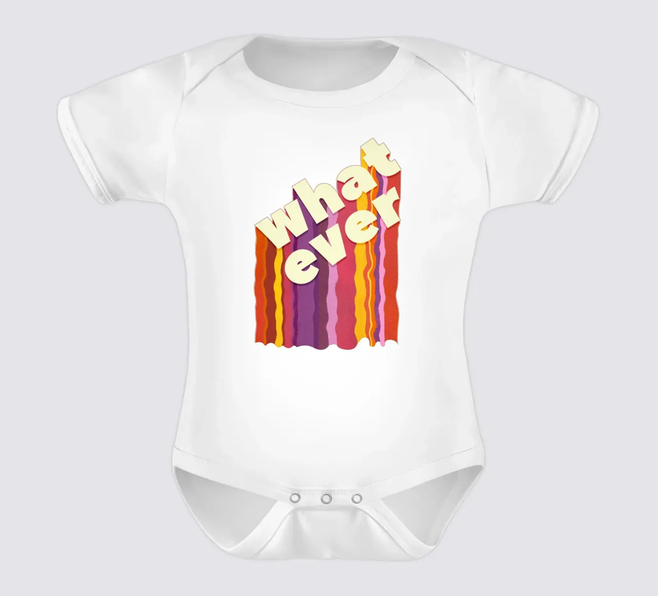 Retro "Whatever" – Wavy 3D Typography Print short-sleeve baby romper by showmemars