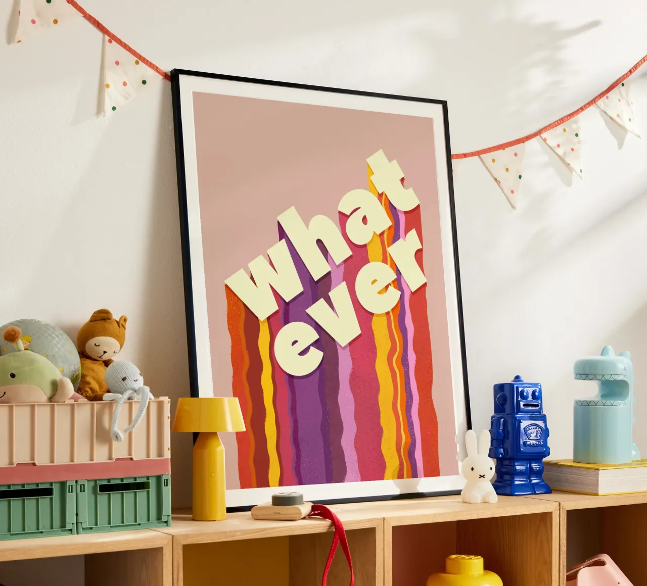 Retro "Whatever" – Wavy 3D Typography Print hahnemühle by showmemars