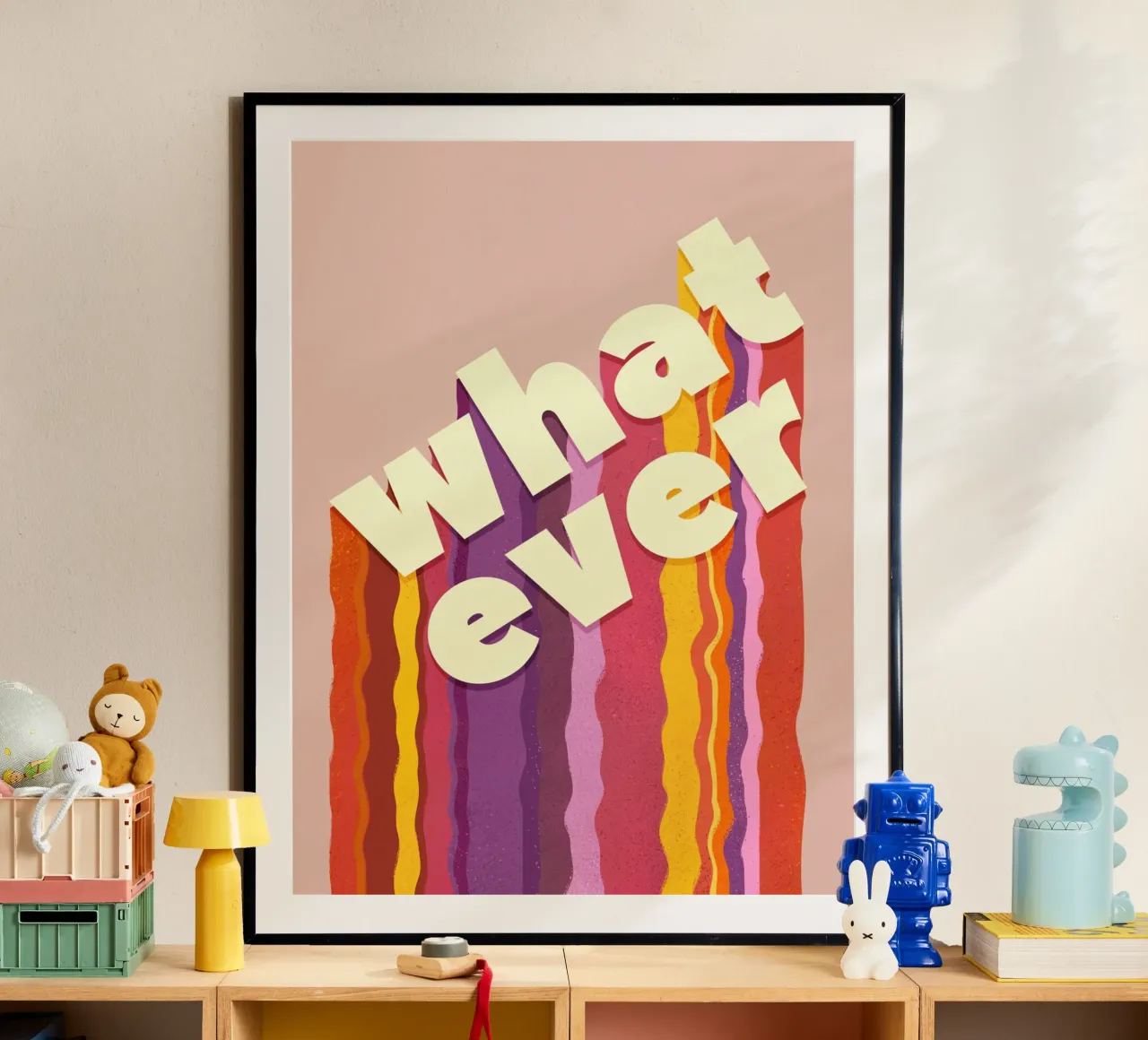 Retro "Whatever" – Wavy 3D Typography Print hahnemühle by showmemars