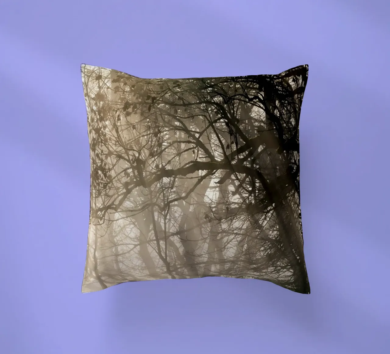 An image of a beautiful tree in the fog in the forest coussin de anderm