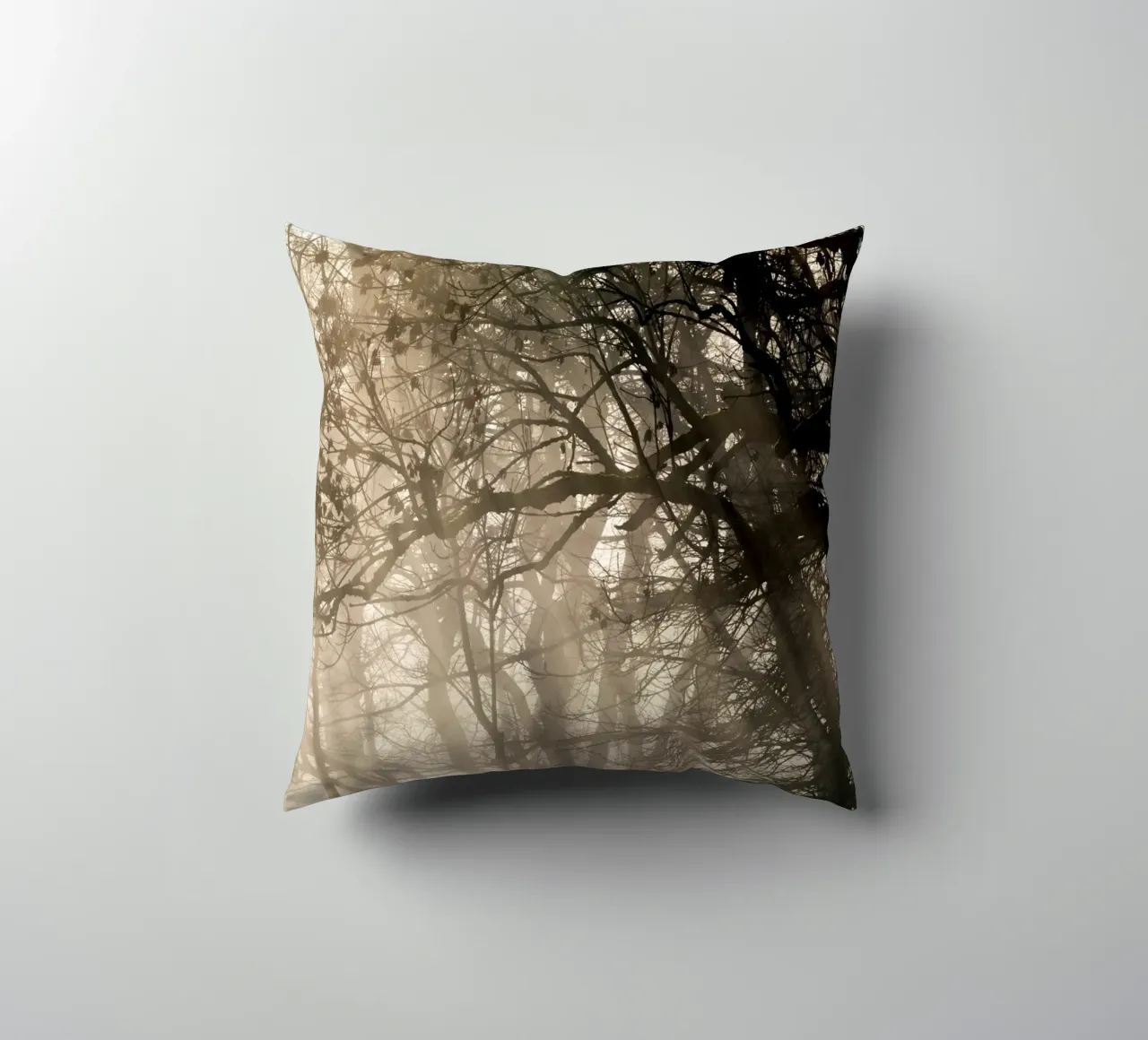 An image of a beautiful tree in the fog in the forest coussin de anderm