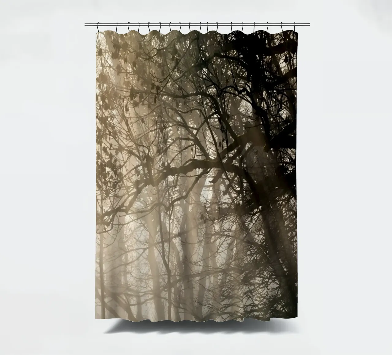 An image of a beautiful tree in the fog in the forest tenda da doccia da anderm