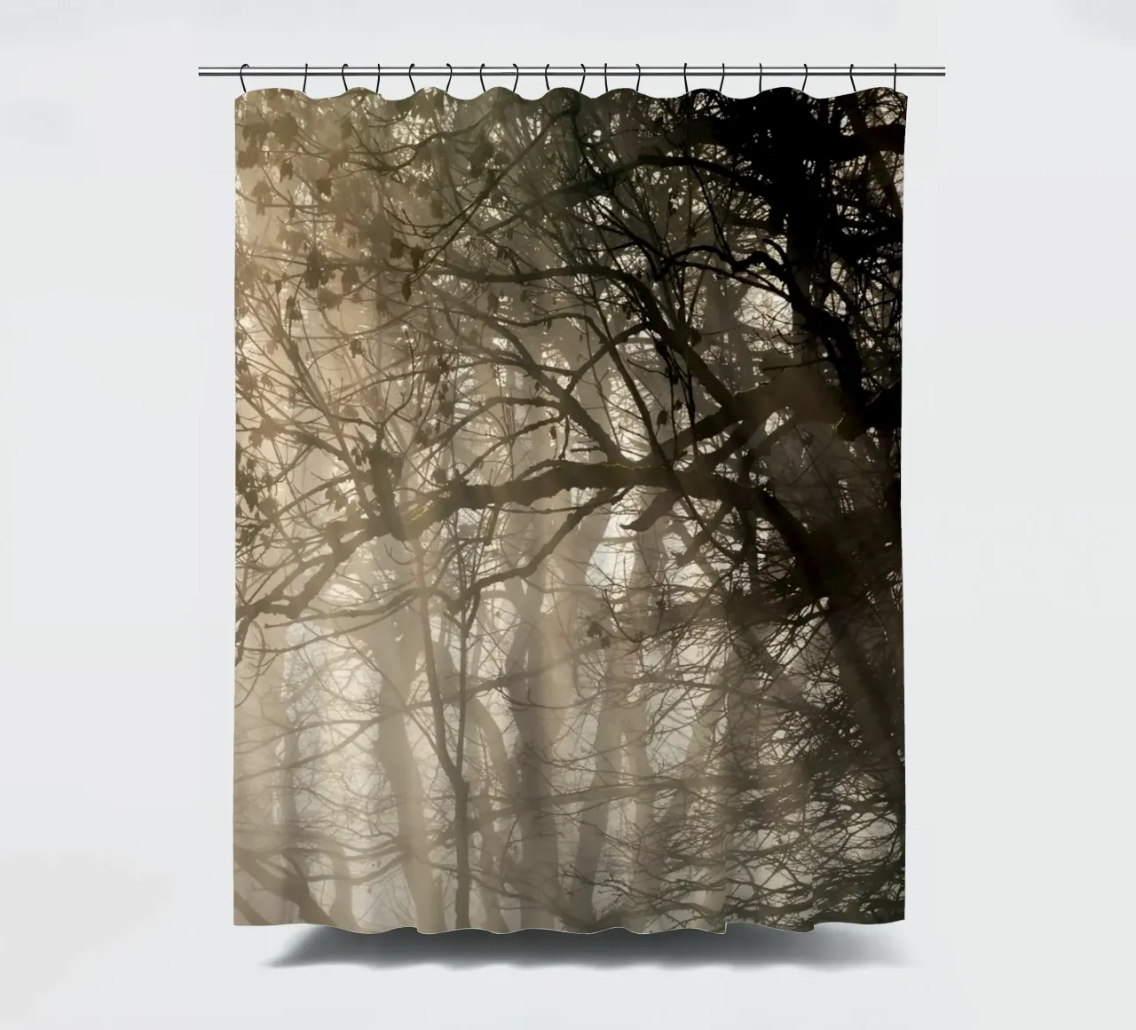 An image of a beautiful tree in the fog in the forest tenda da doccia da anderm