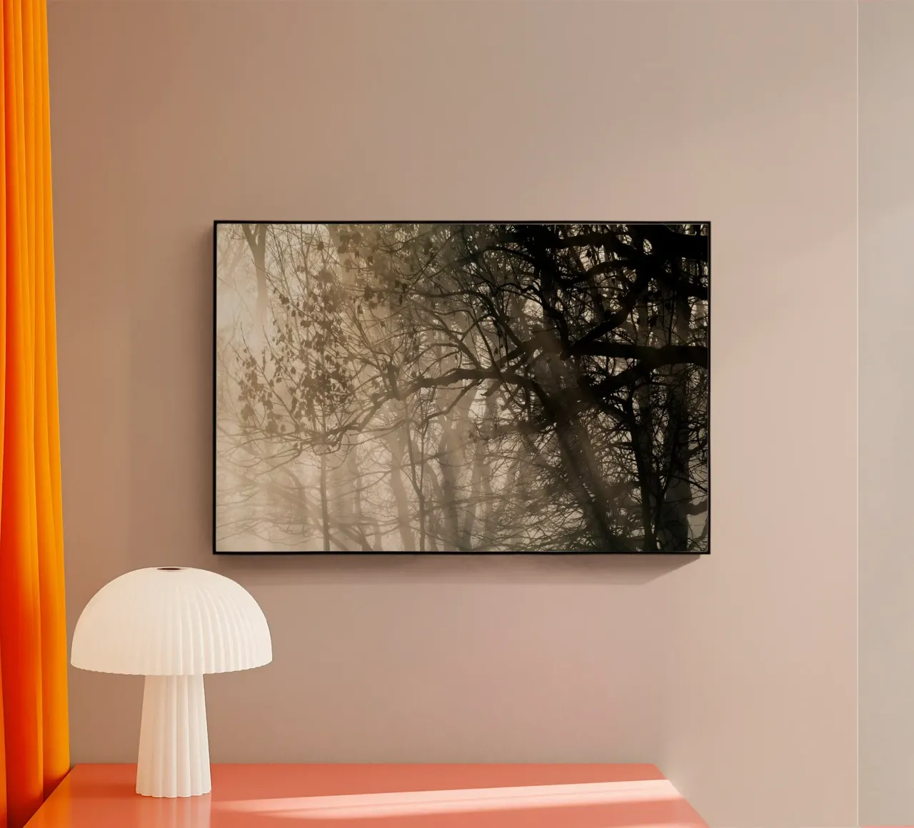 An image of a beautiful tree in the fog in the forest Acryl-Glas von anderm