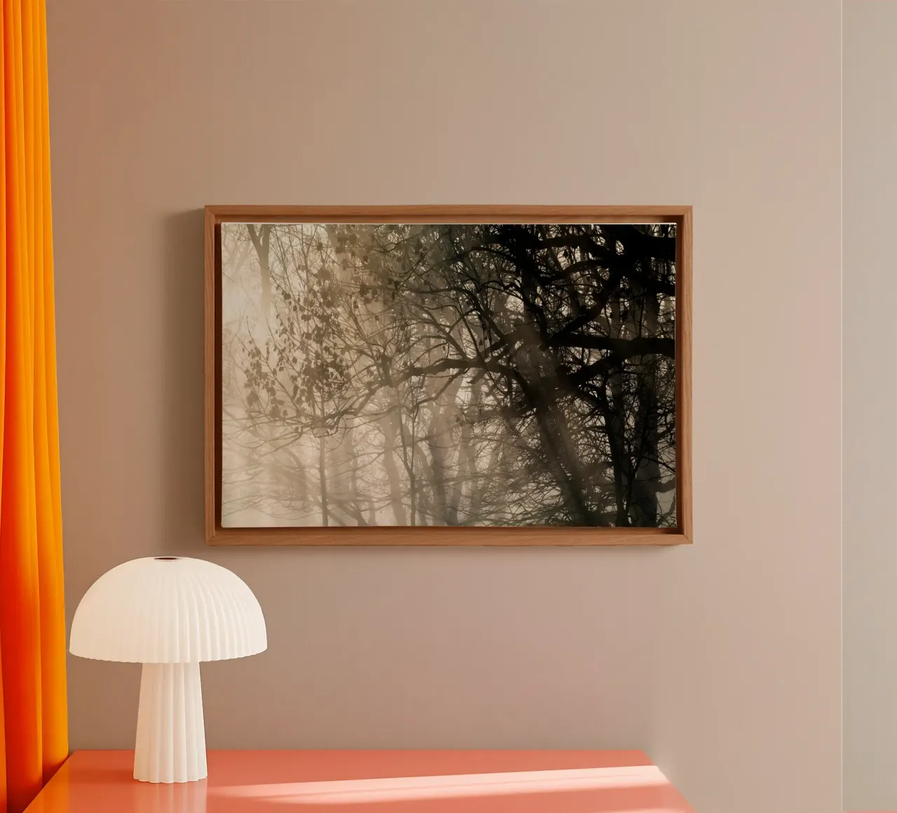 An image of a beautiful tree in the fog in the forest toile de anderm